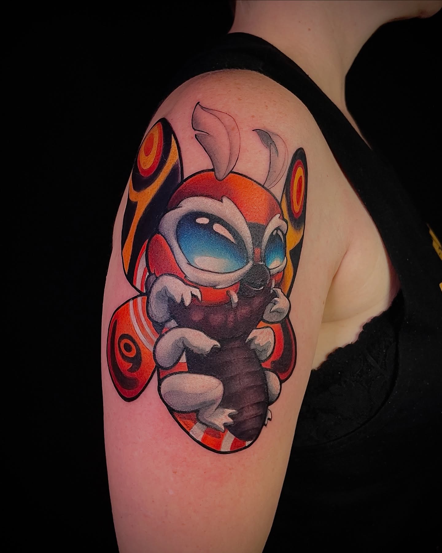 Robotic creature new school tattoo on the shoulder by Jorell Elie