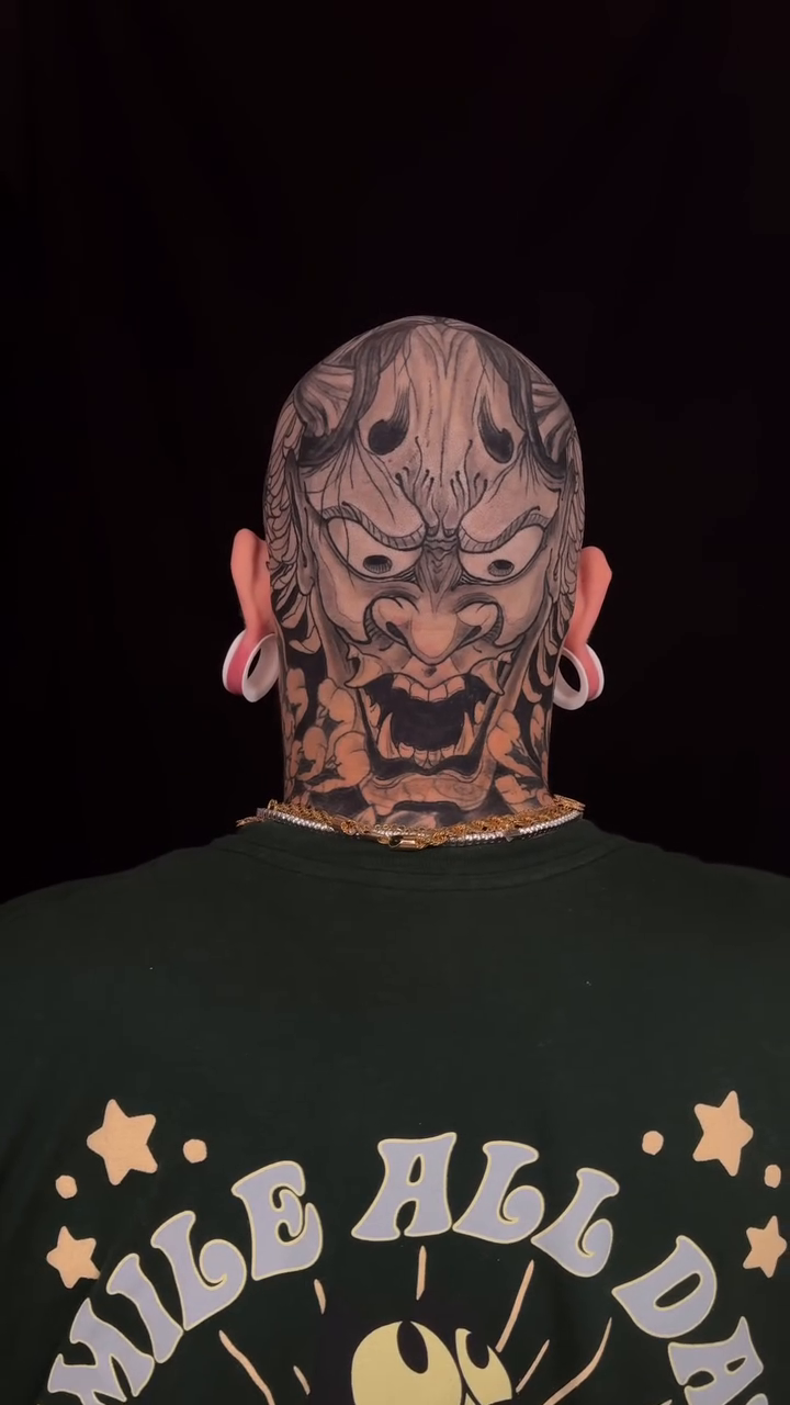 Oni mask japanese irezumi tattoo by Las Vegas Japanese Tattoo Artist, Las Vegas, Nevada