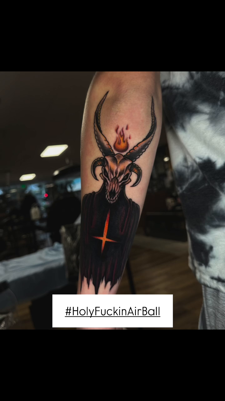 Baphomet with cross new school tattoo by πΈπππππππ πΈππππππππ, Bel Air, Maryland