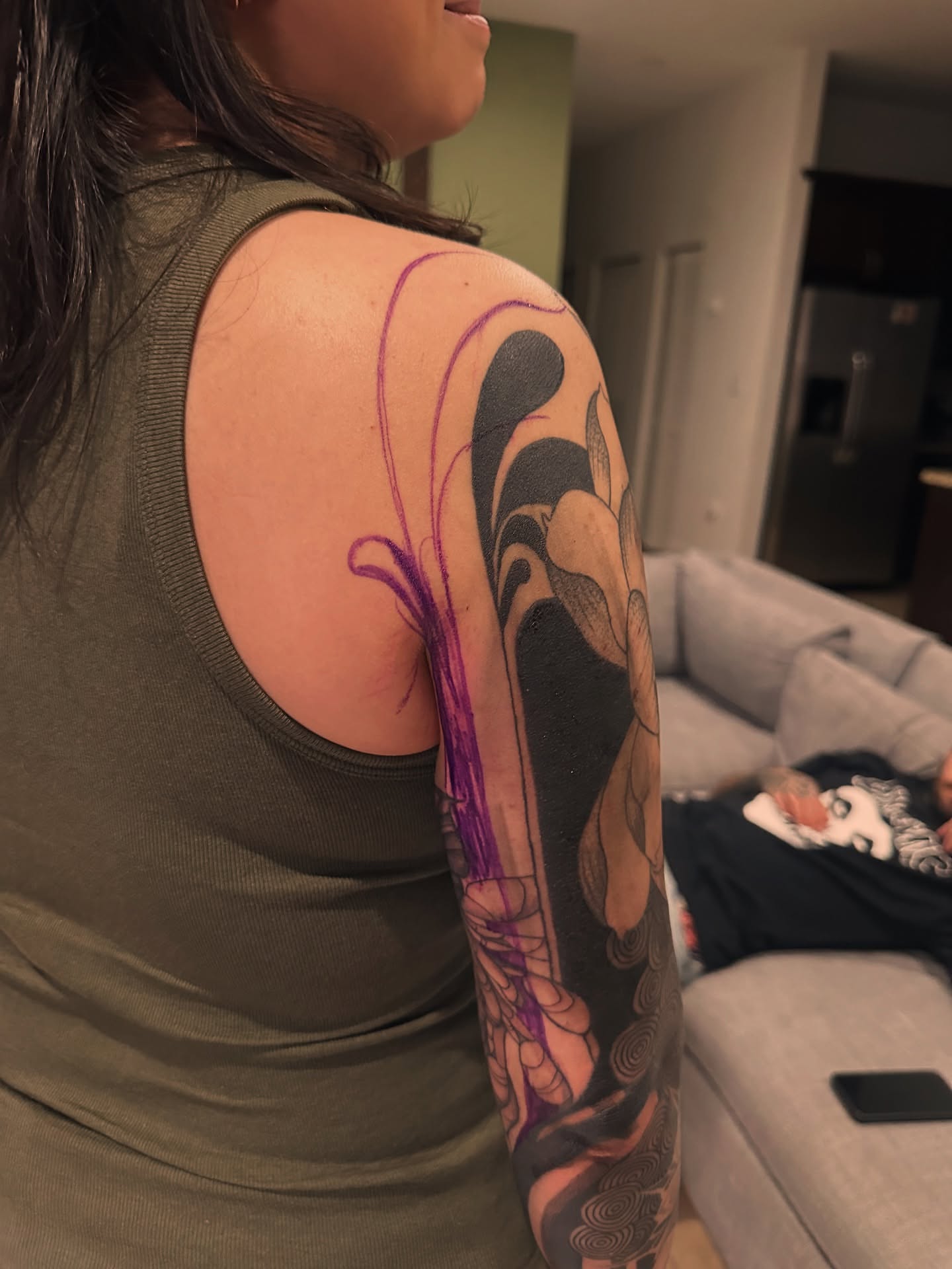 Abstract floral japanese irezumi tattoo on the upper arm by Katherin Plaza