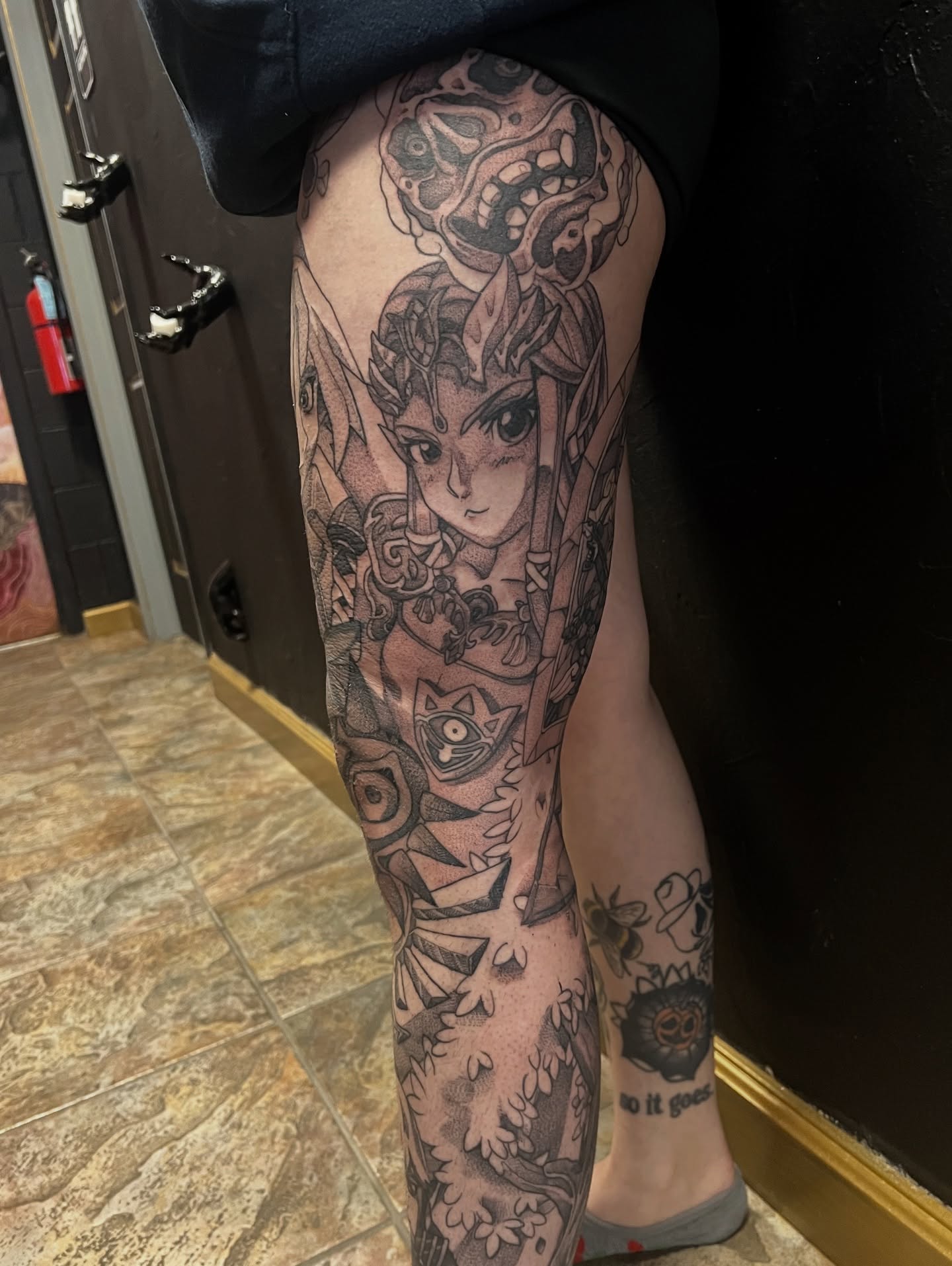 Tattoo by @katrina_oke — anime, black_and_grey