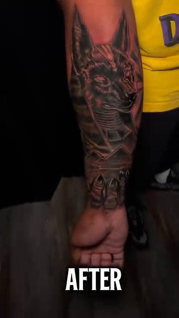 Anubis and Egyptian motifs realism tattoo by Lucky Lefty