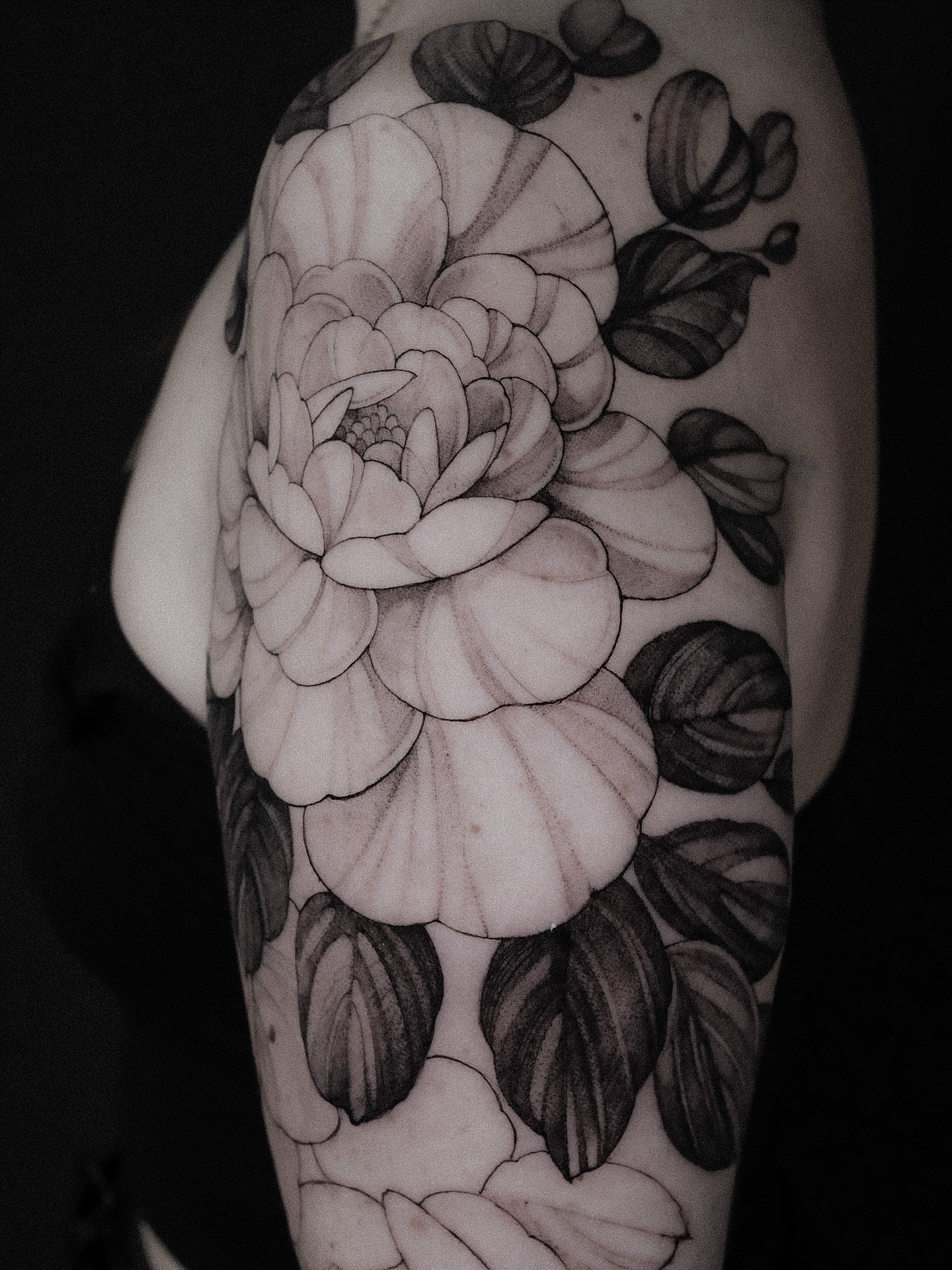 Flower black and grey tattoo on the forearm by Alena Zozulenko