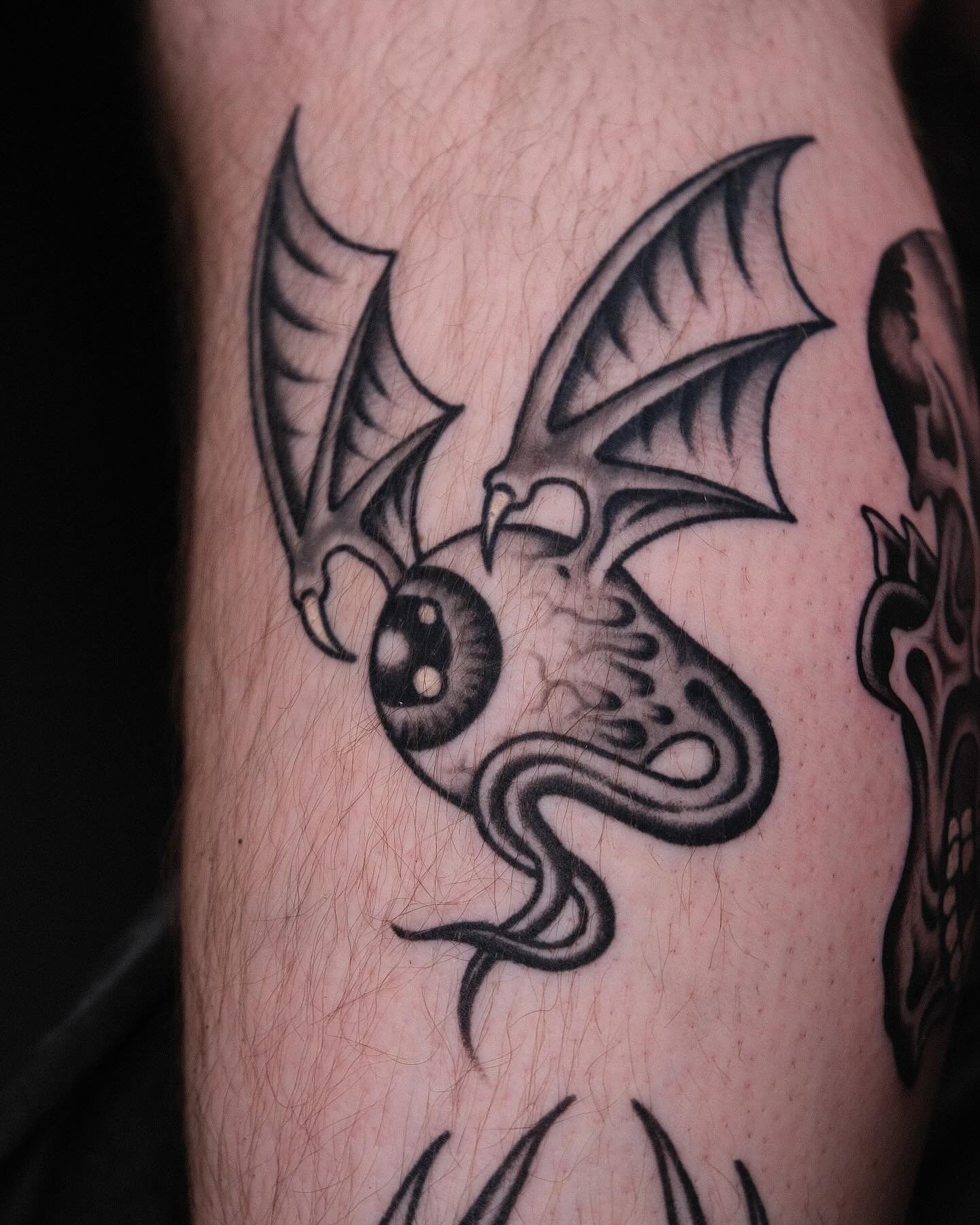 Tattoo by @dirtbagxchaz — black_and_grey