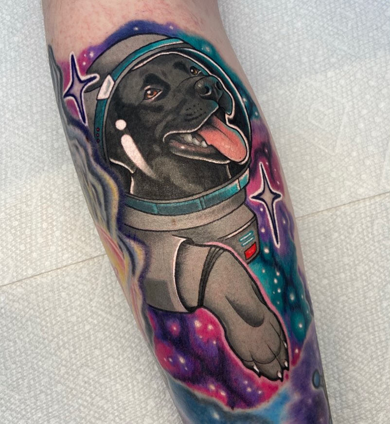 Dog astronaut realism tattoo on the forearm by ππππππ
