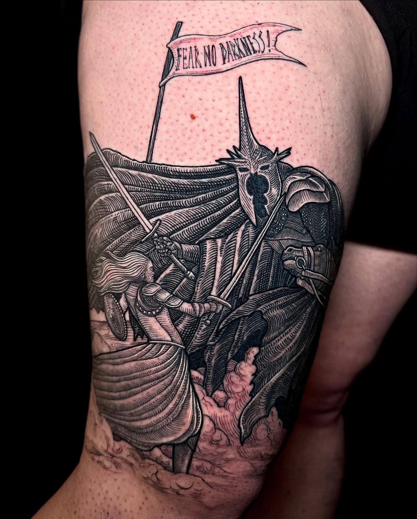 Ship and dragon realism tattoo on the forearm by Landon Morgan