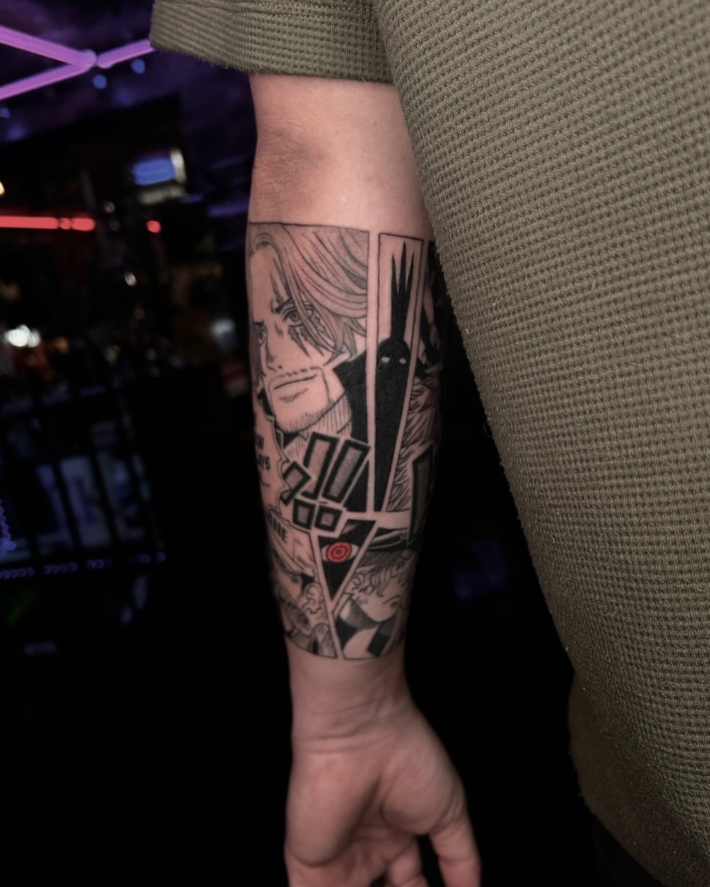 Anime manga panel anime tattoo on the forearm by Tattoos by Abbey