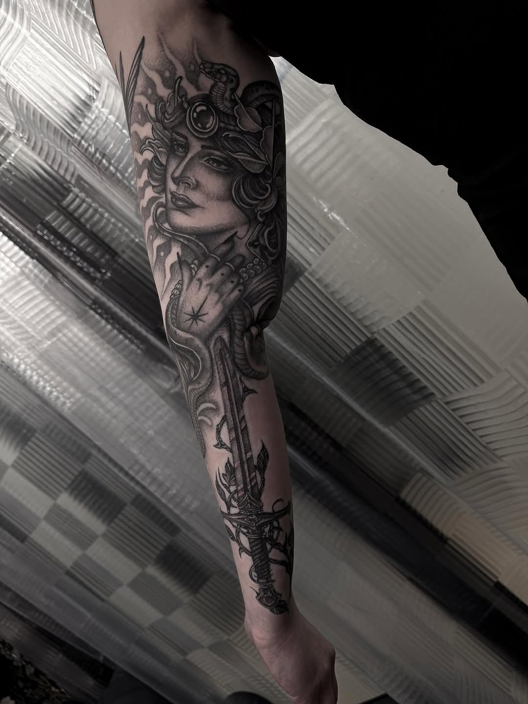 Tattoo by @bonnie_tatt2oos — realism, black_and_grey