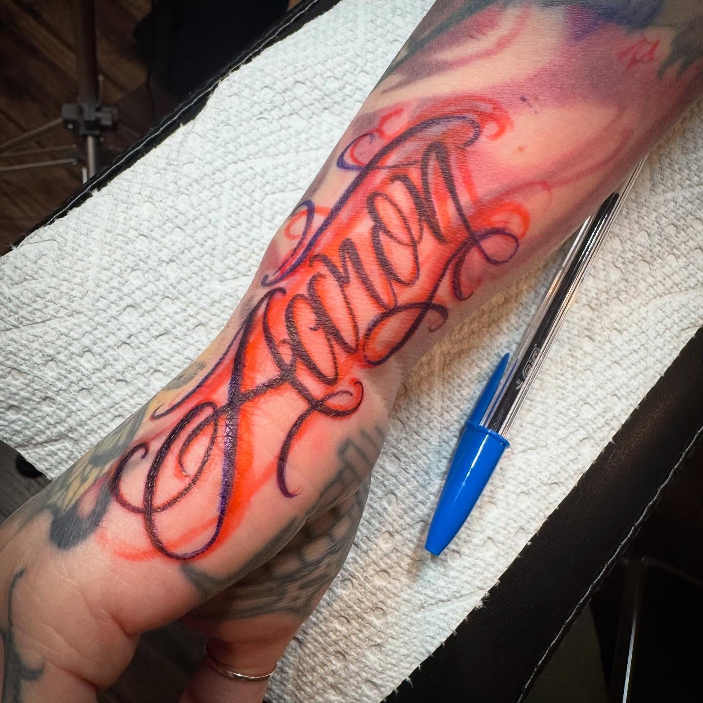 Tattoo by @tattoosbyskip — lettering_script