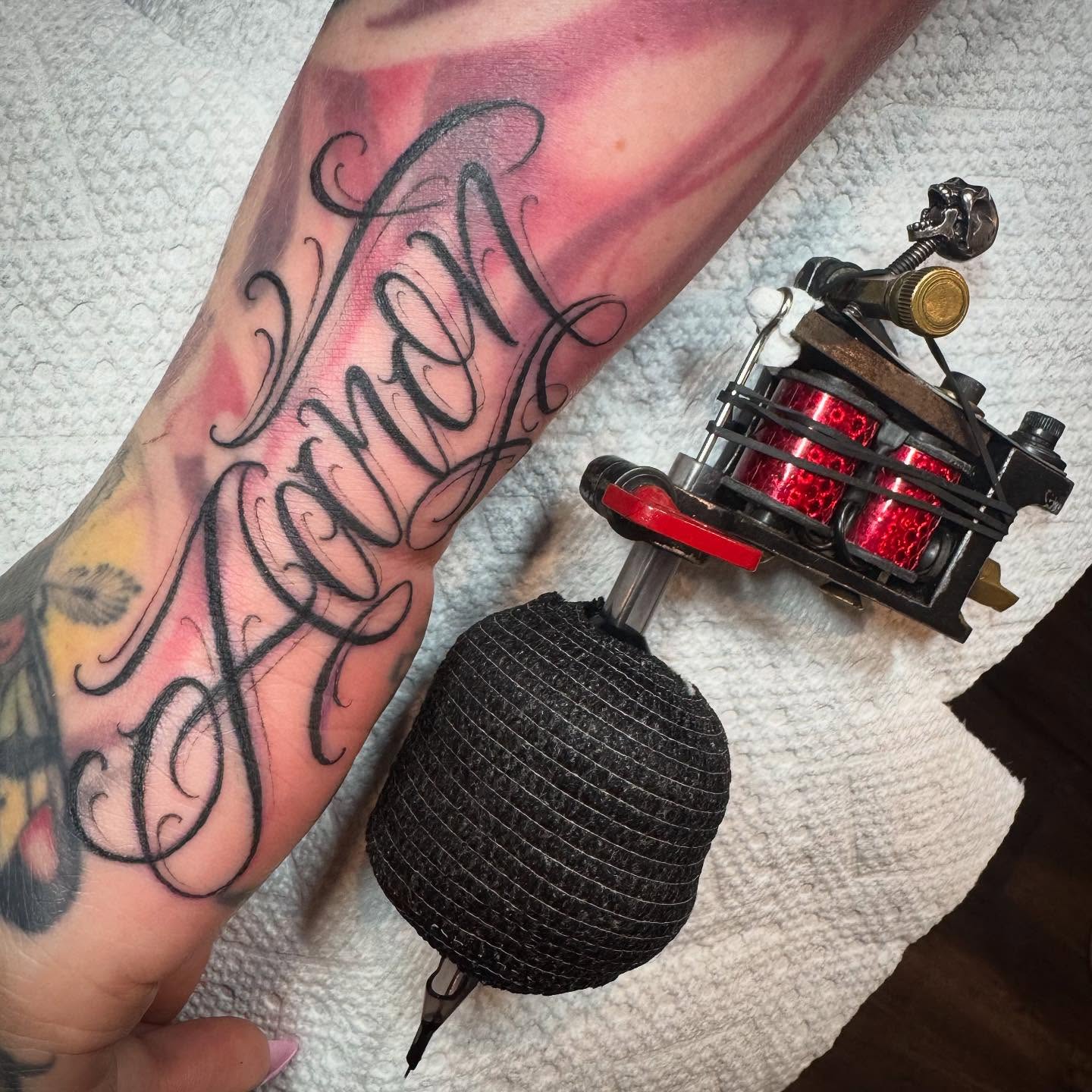 Tattoo by @tattoosbyskip — lettering_script