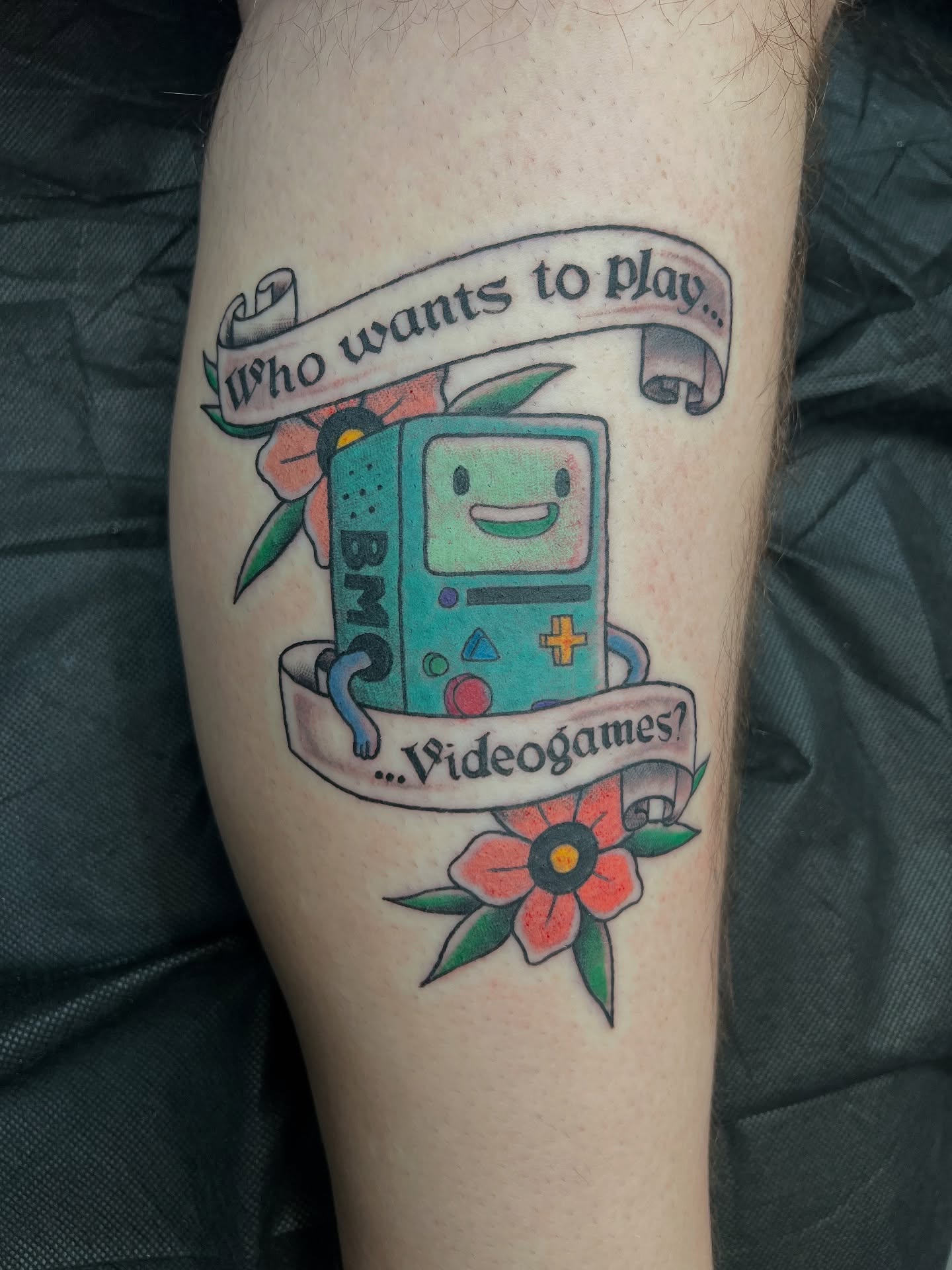 BMO American traditional tattoo on the forearm by Abbi