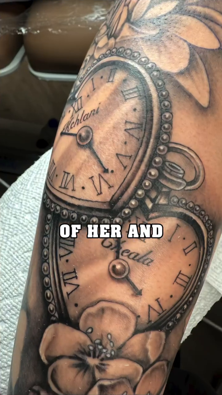 Pocket watches and flowers fine line tattoo by Denver Tattoo Artist