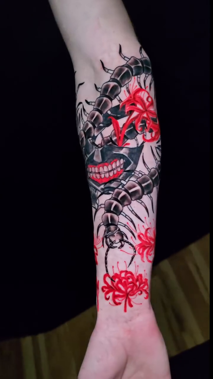 Hannya mask and centipede japanese irezumi tattoo by Camuel Whaley
