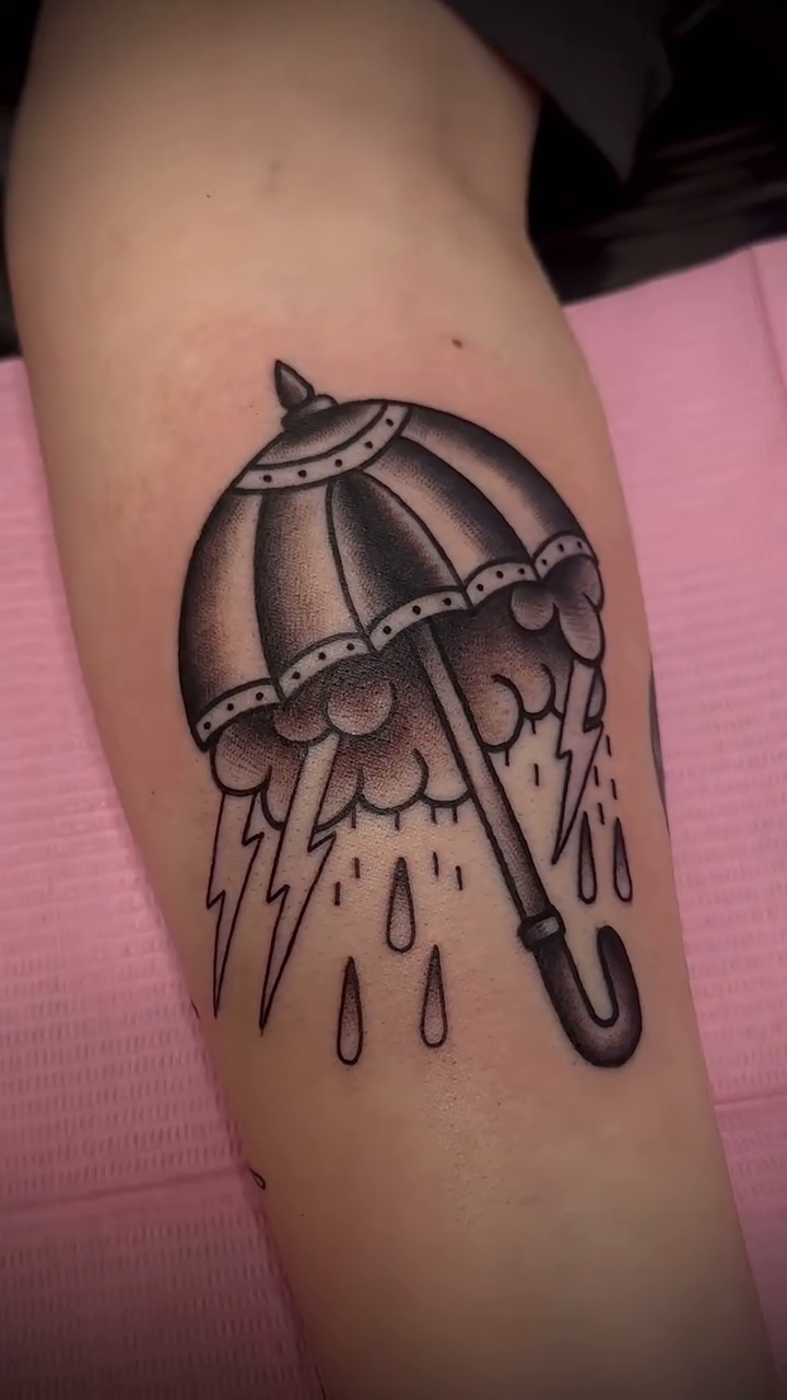 Umbrella American traditional tattoo by Arielle Deatherage