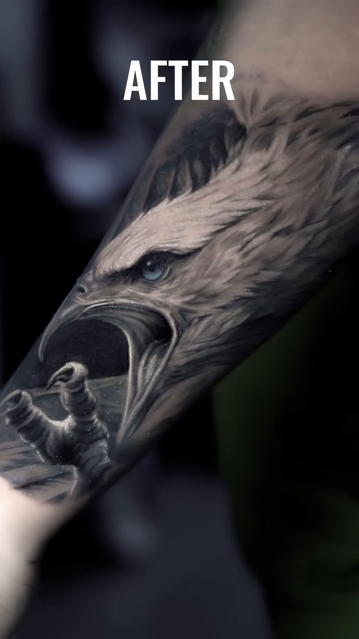 Eagle head realism tattoo by Luis Bravo