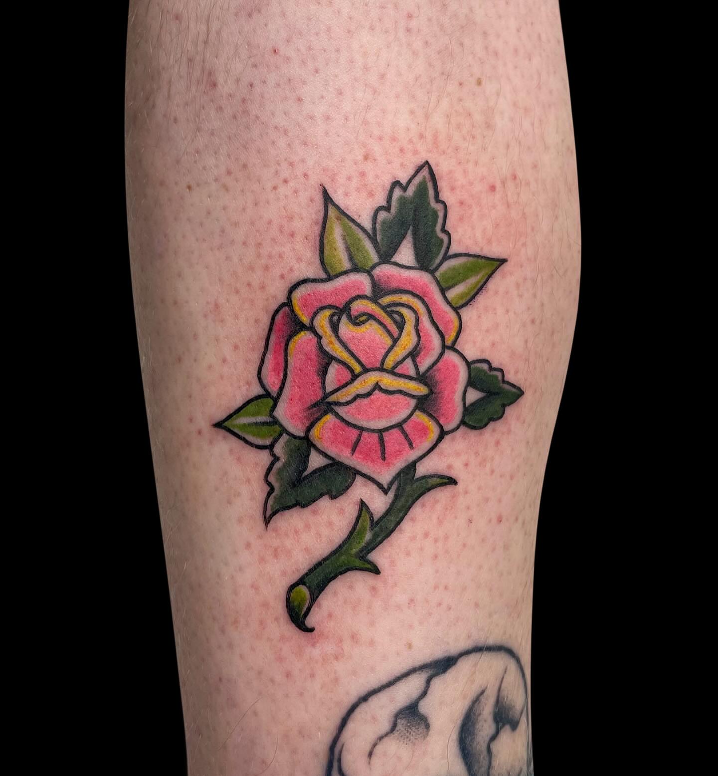 Rose American traditional tattoo on the forearm by Antoinette