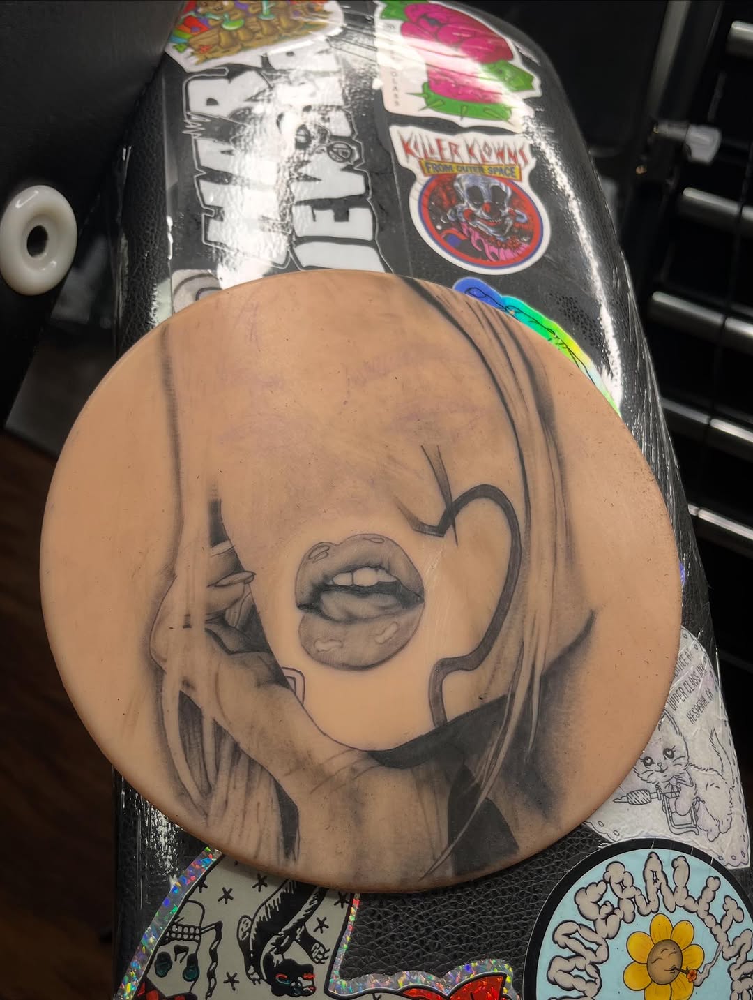 Woman's face with heart outline realism tattoo on the head by destiny🌞