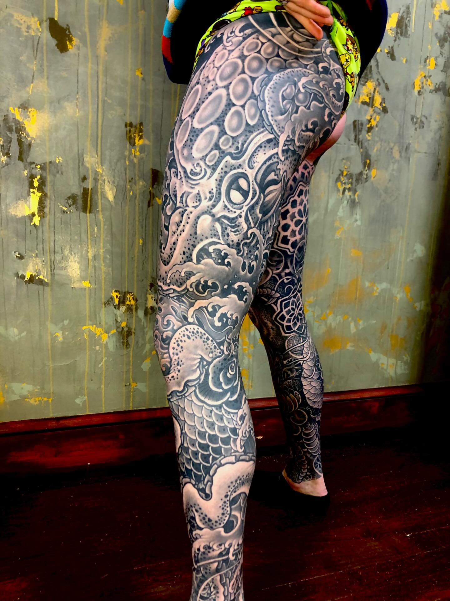 Dragon japanese irezumi tattoo on the leg by Steven Campbell, Kansas City, Missouri