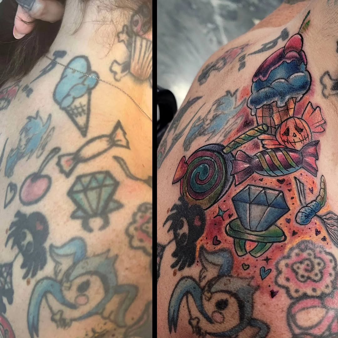 Tattoo by @dawnetattoos — new_school, trash_polka