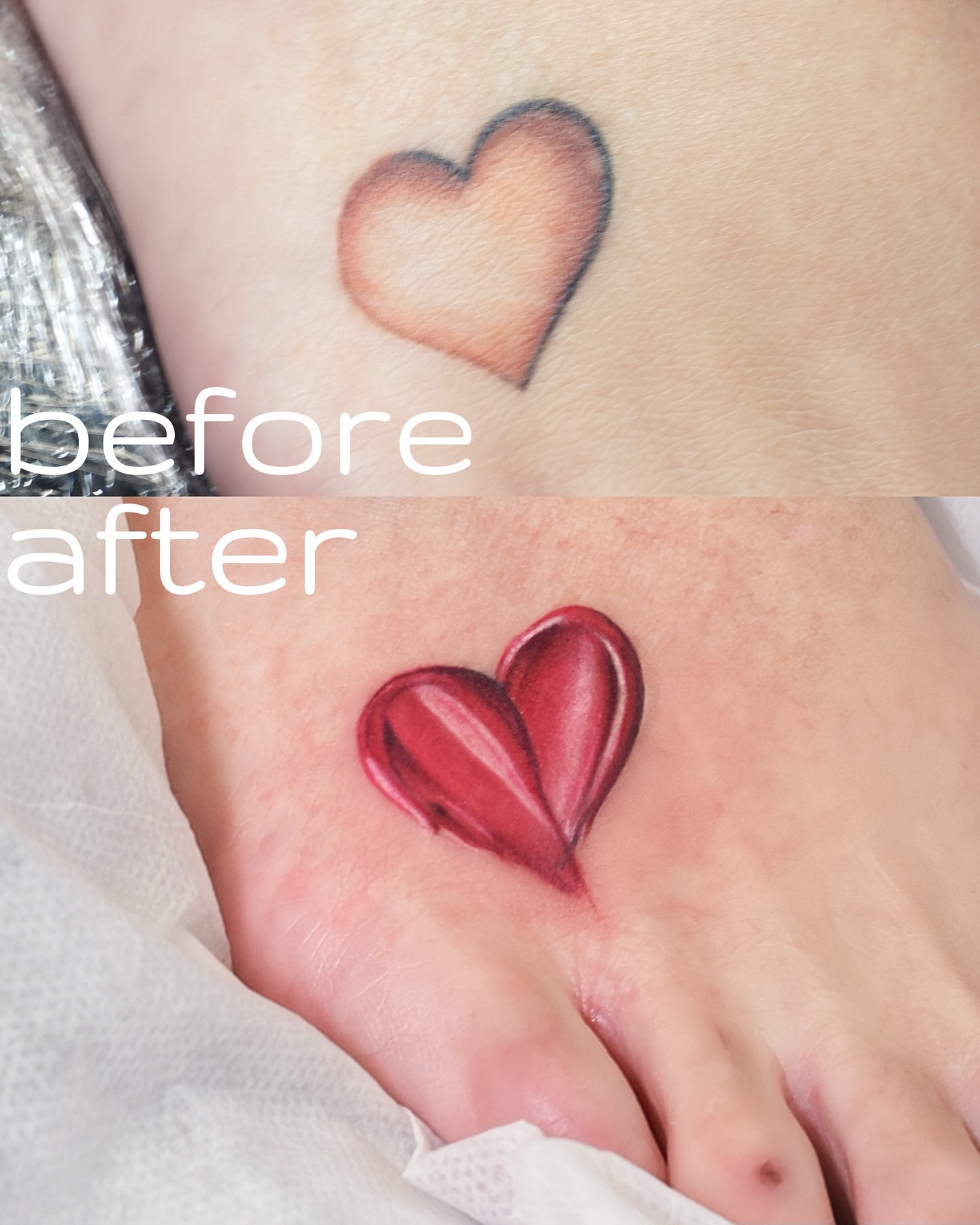 Heart realism tattoo on the foot by Eva Liu