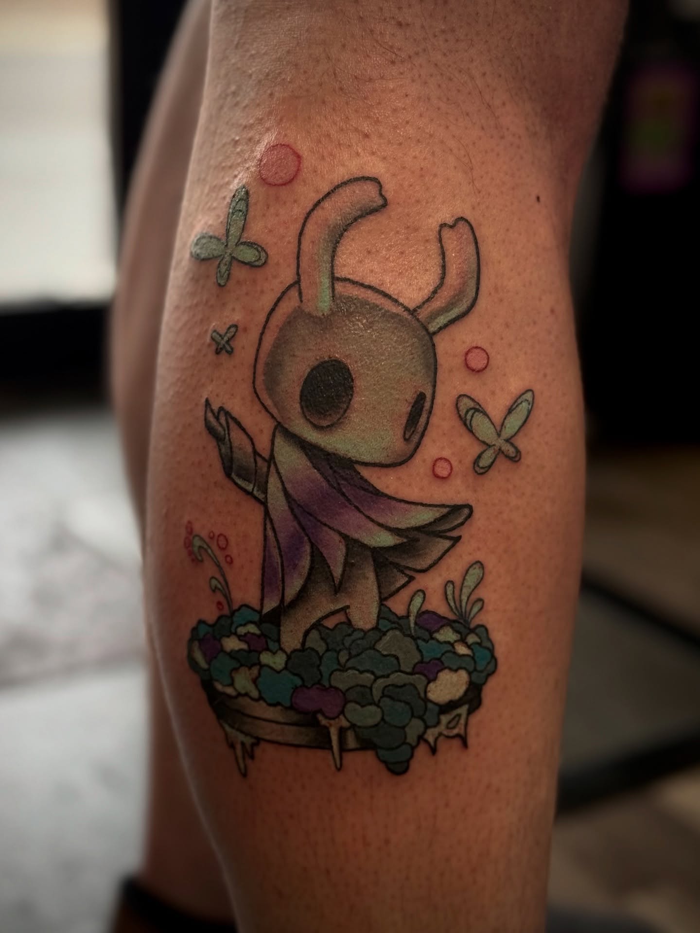 Hollow knight dotwork tattoo on the forearm by Stevie Reign