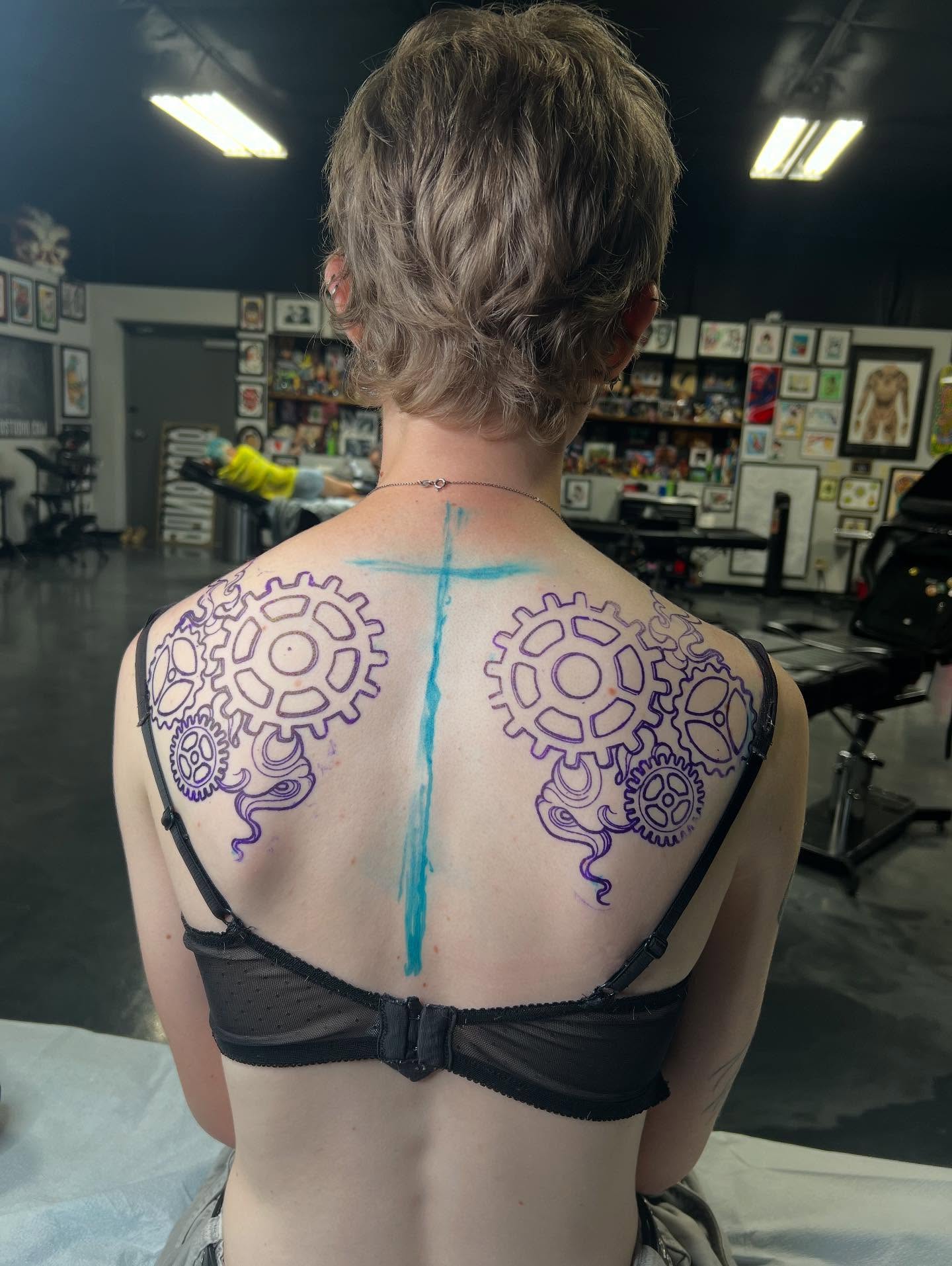 Mechanical gears geometric tattoo on the back by ty ☆ nbtx tattoo artist