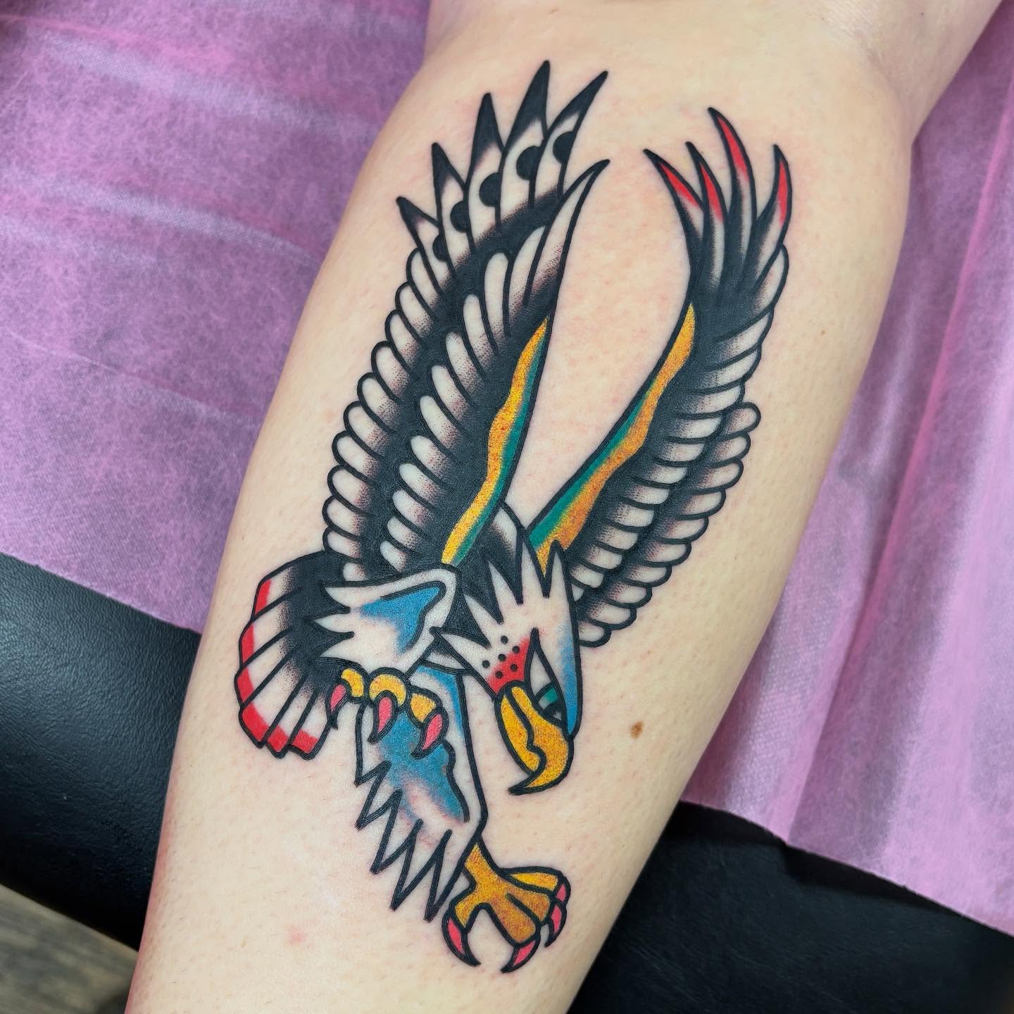 Eagle American traditional tattoo on the forearm by Mr. Brent