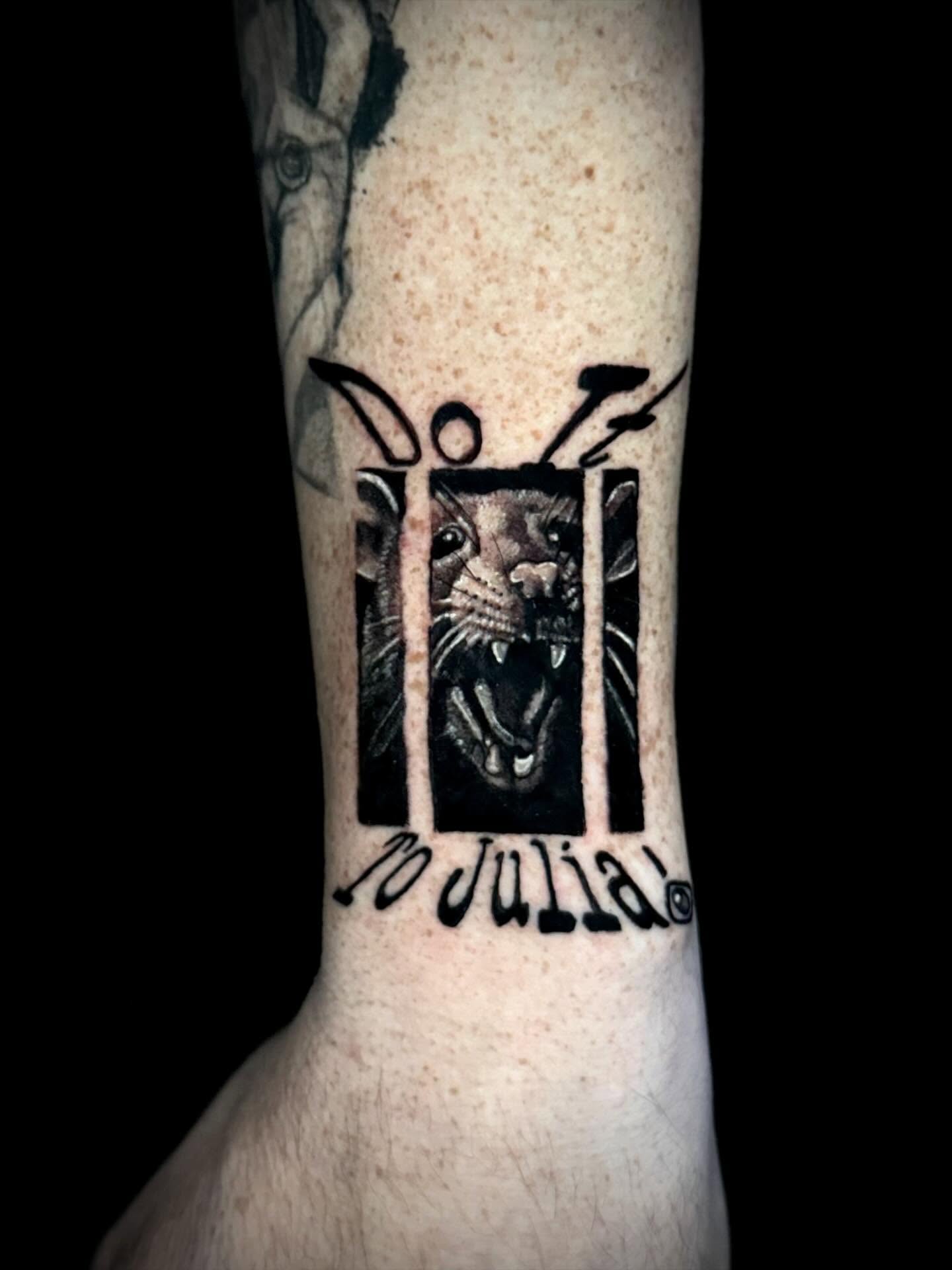 Roaring panther realism tattoo on the forearm by Mandi Marie, Charlotte, North Carolina