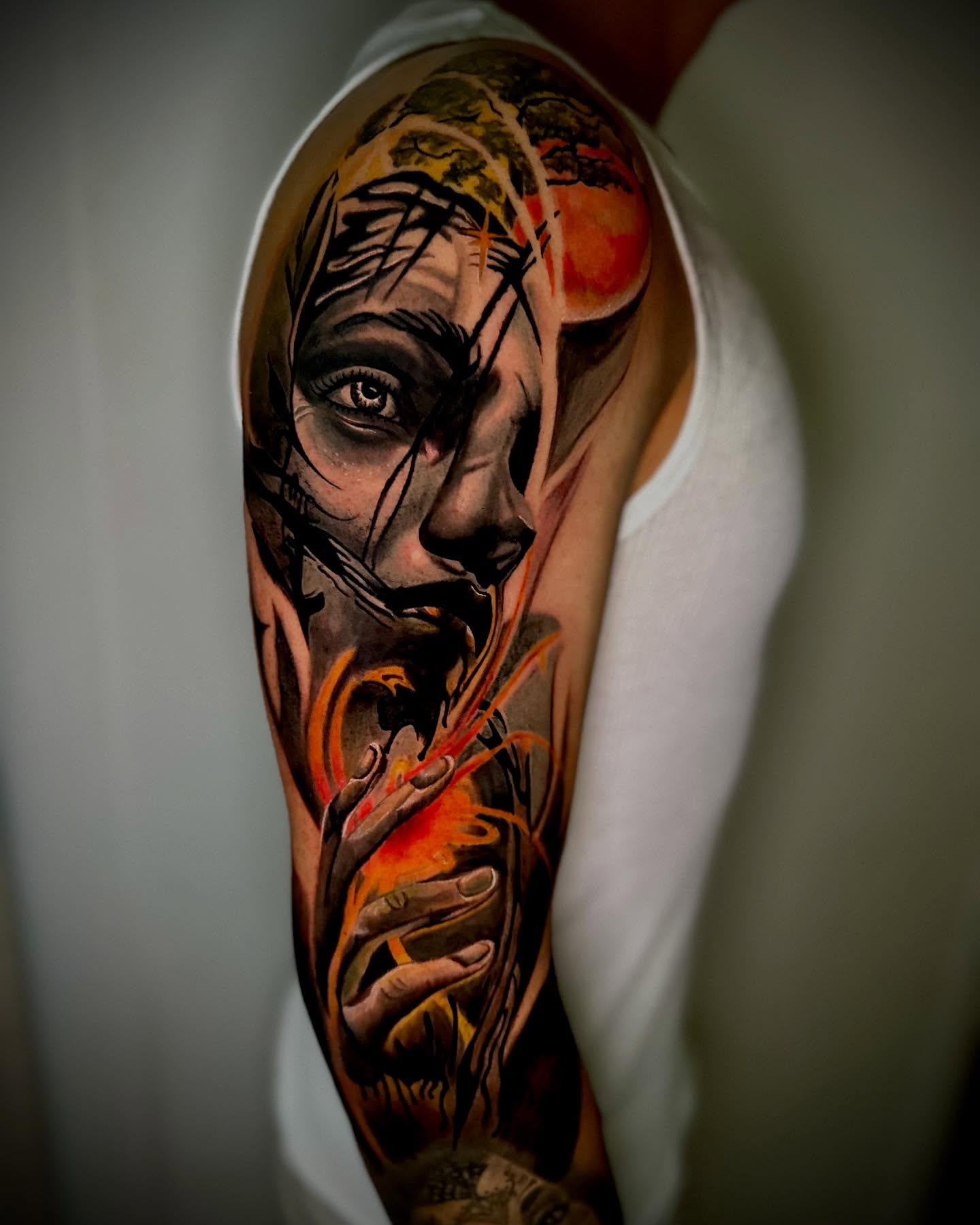 Woman's face realism tattoo on the forearm by Daniel Ruiz