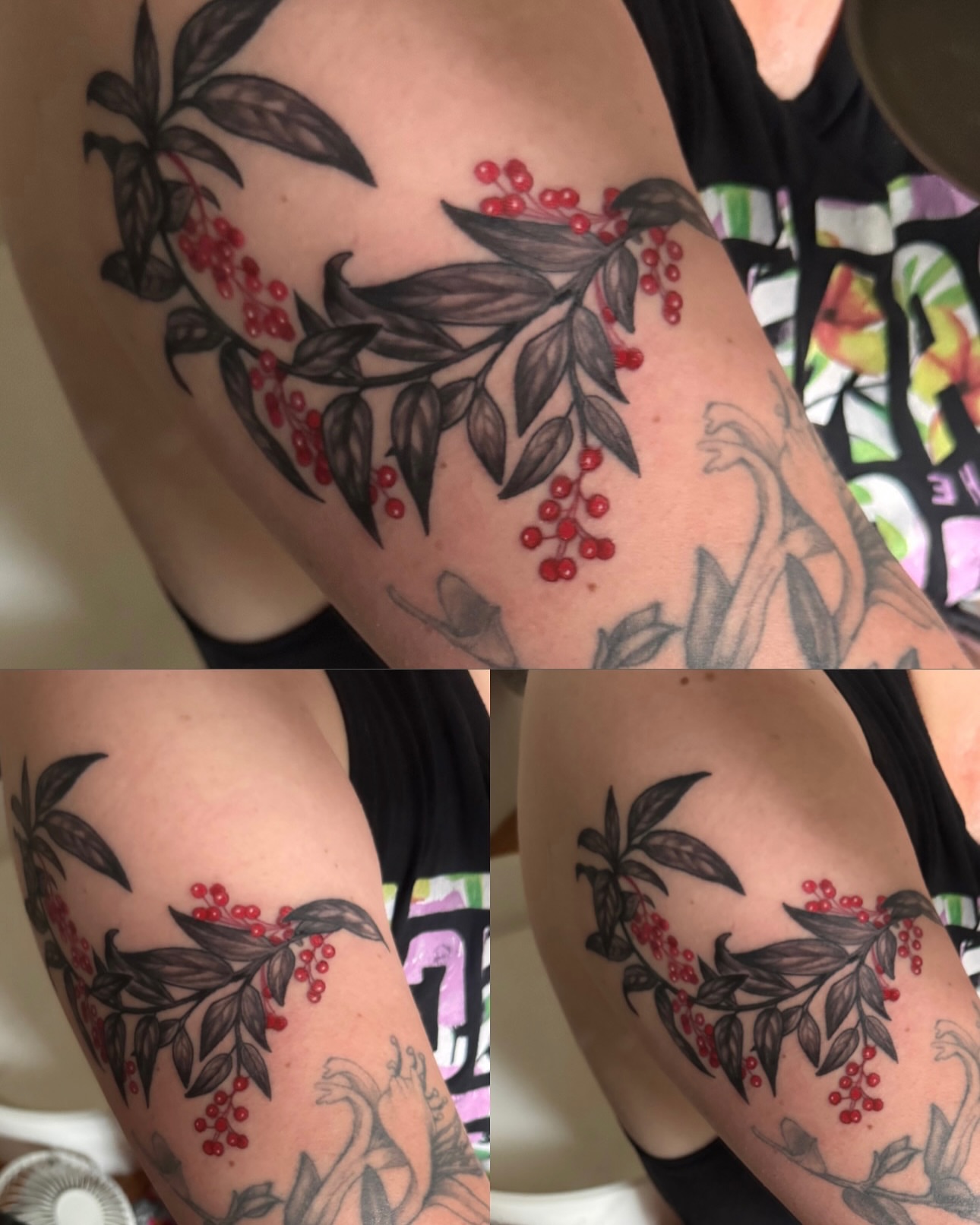 Berry branch black and grey tattoo on the forearm by Hunter McGinnis