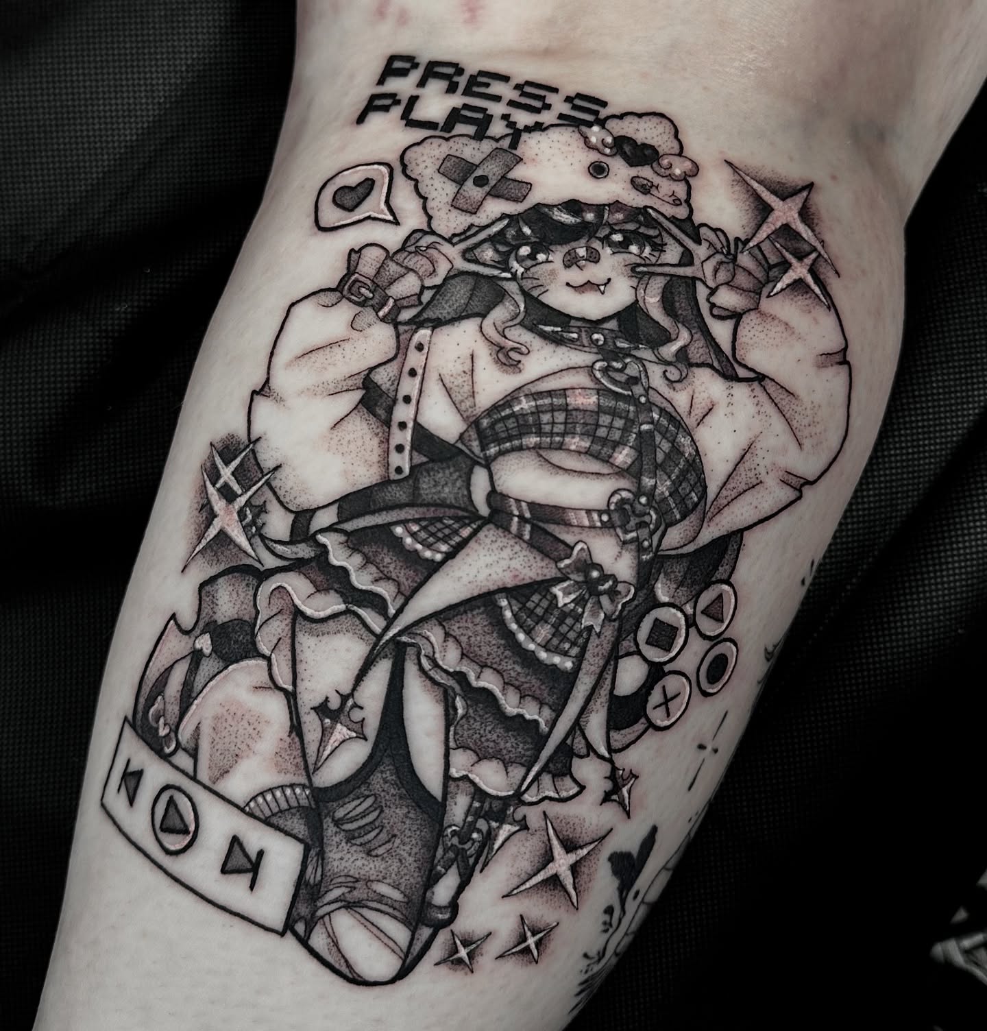 Tattoo by @phantom.tats — dotwork, anime