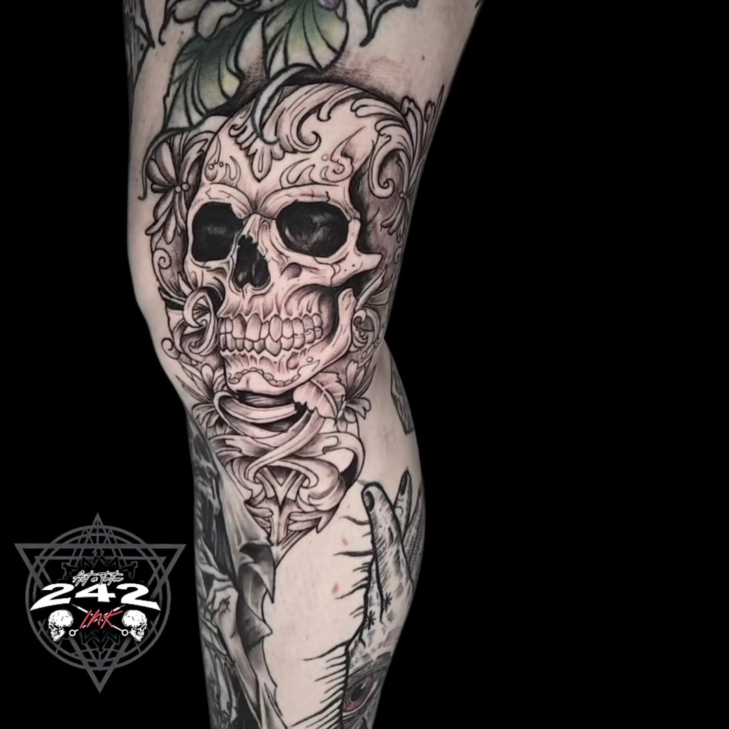 Tattoo by @242_ink — black_and_grey, ornamental