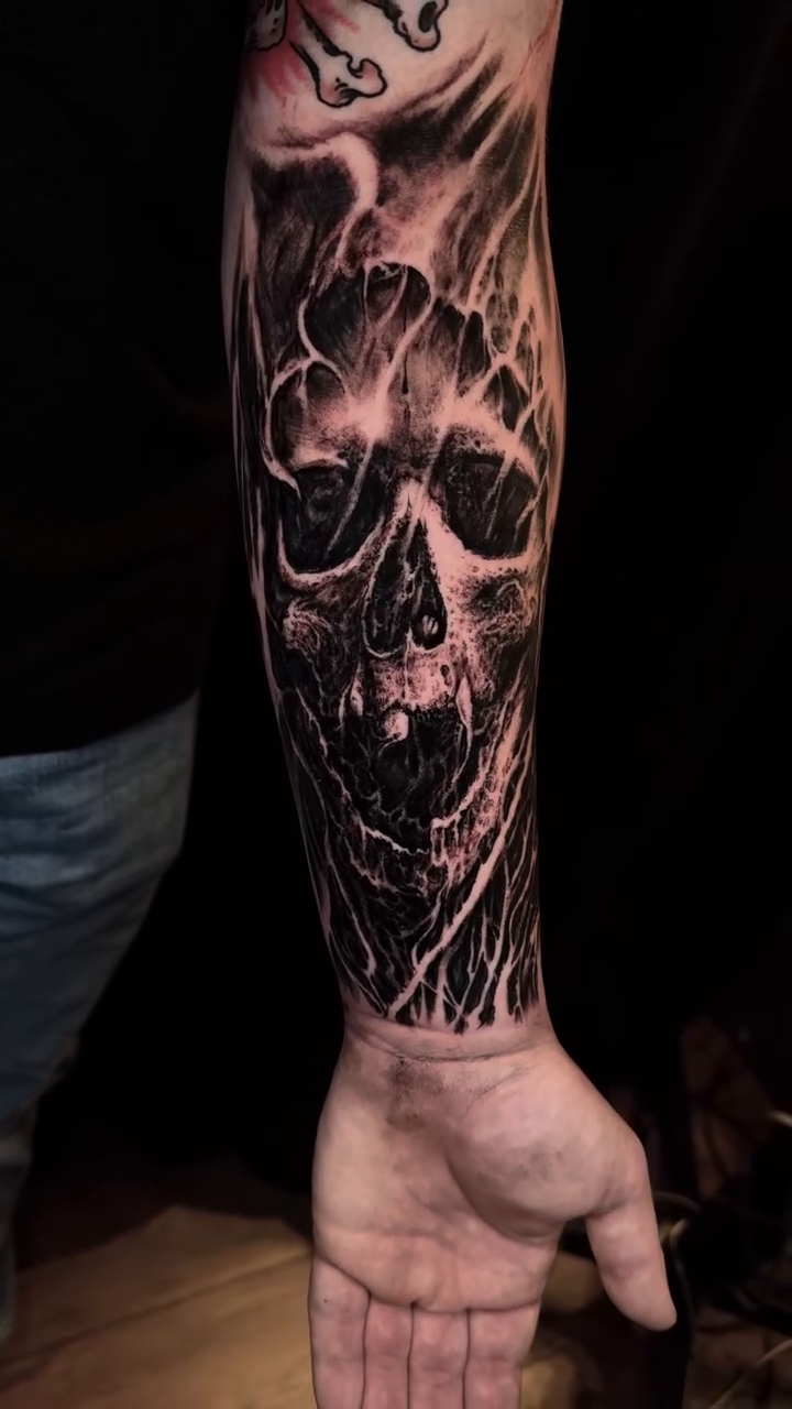 Tattoo by @coryjamestattoo — dark_realism, black_and_grey