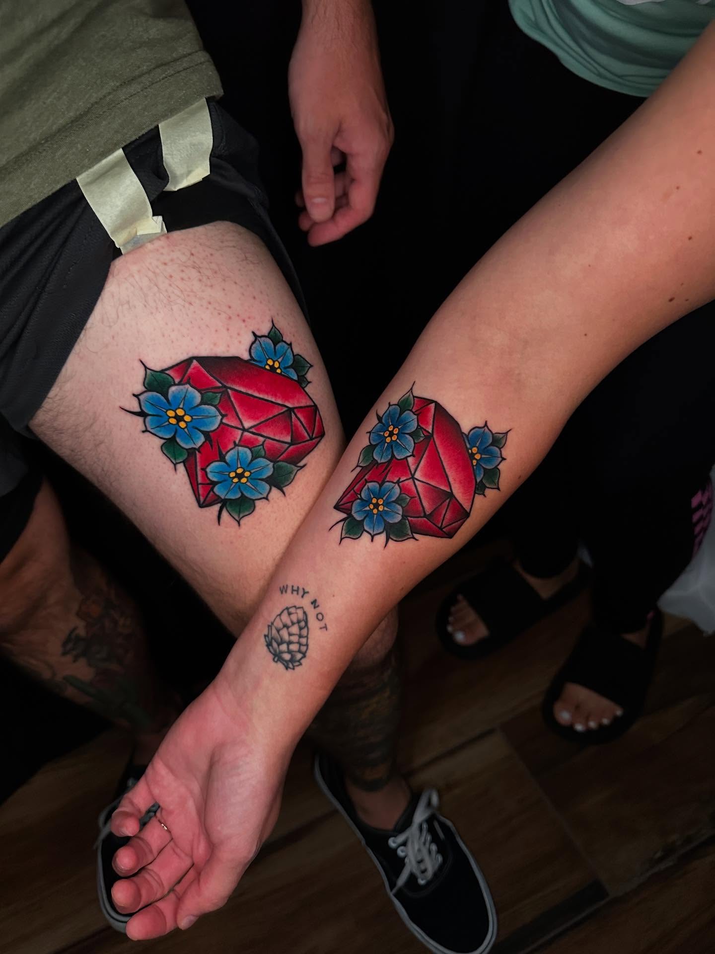 Gemstone with flowers American traditional tattoo on the forearm by Ty Pallotta, Austin, Texas