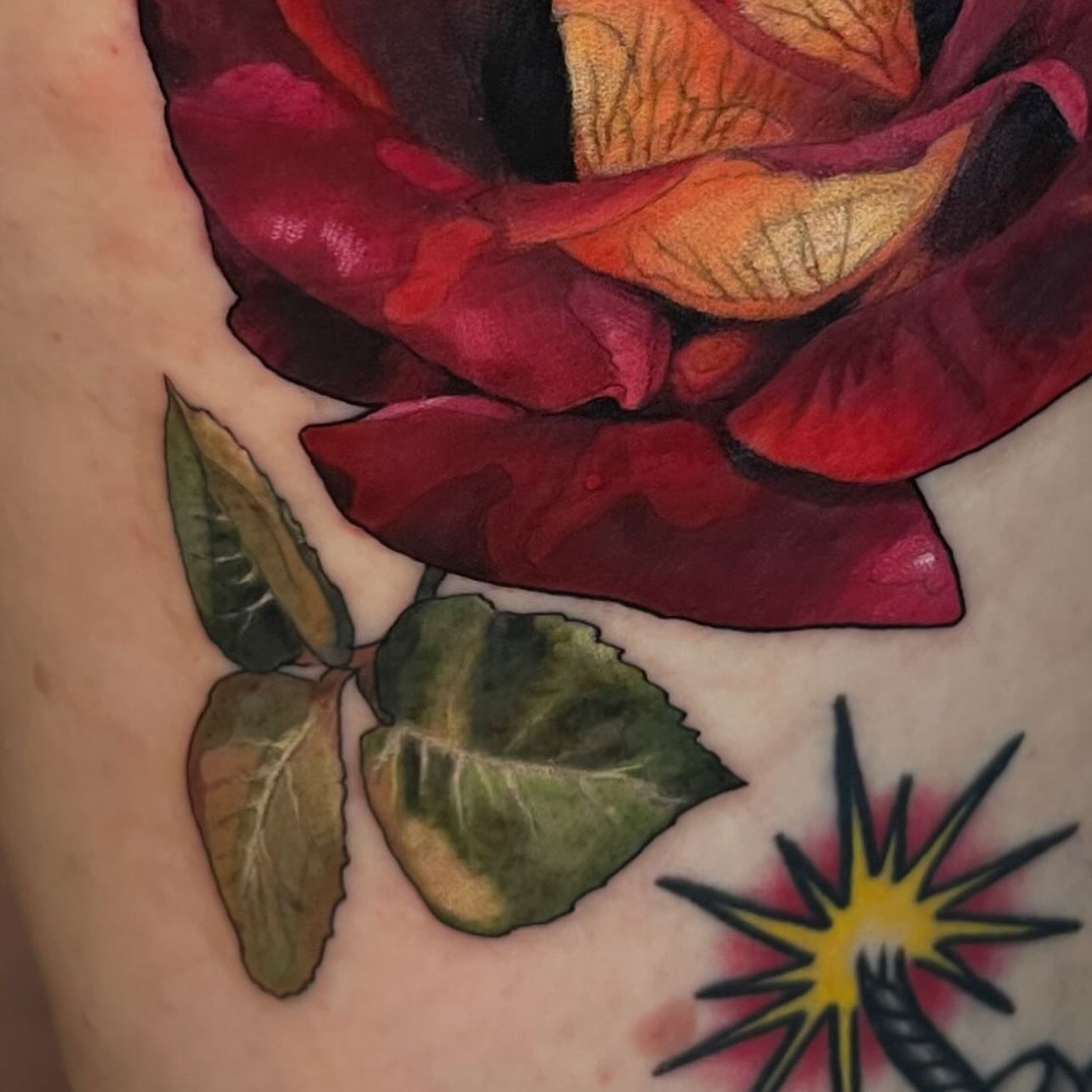 Rose realism tattoo on the forearm by Paige Hudon, Chicago, Illinois