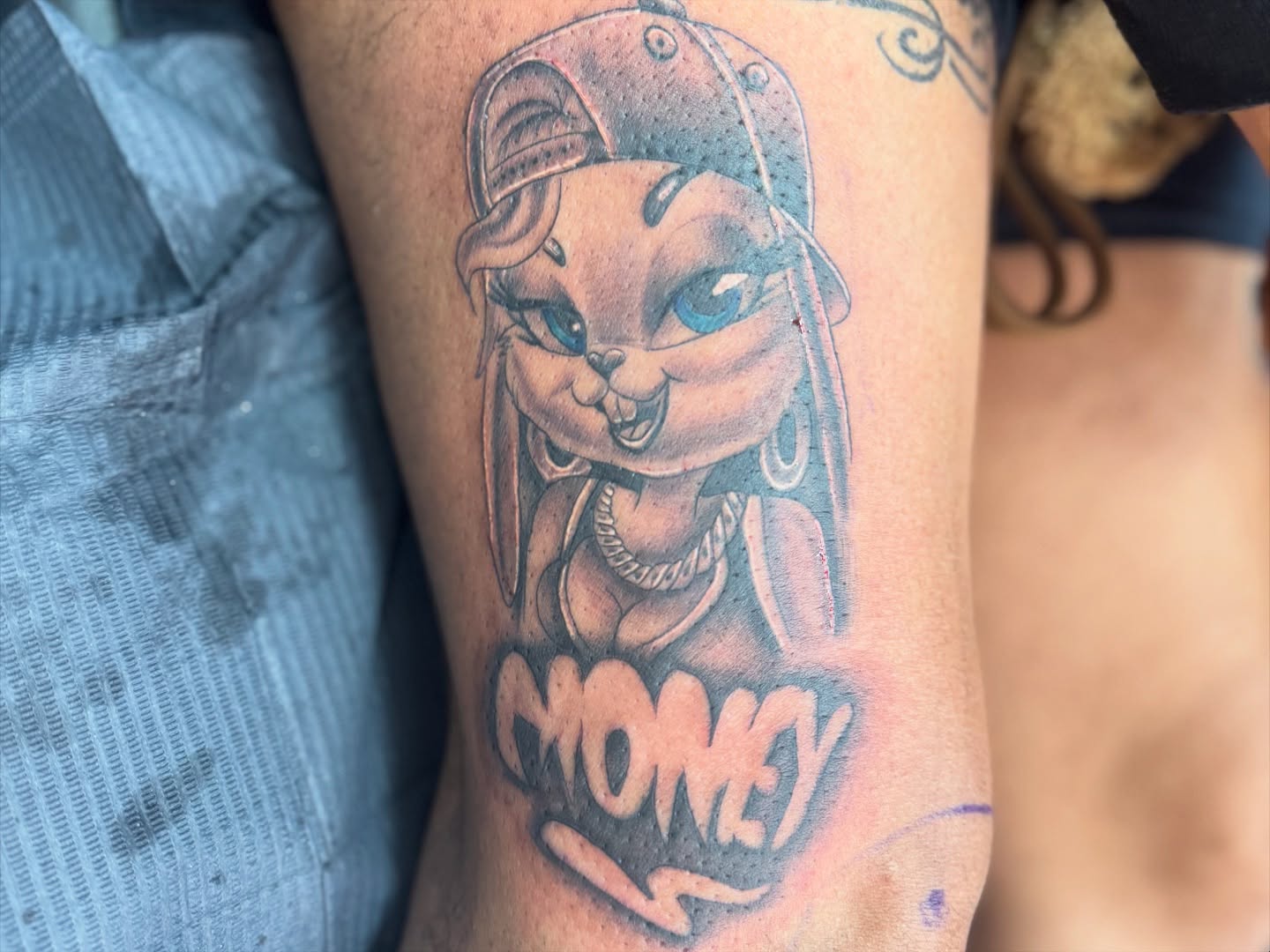 Rabbity character new school tattoo on the forearm by Rich Kid, New York, New York