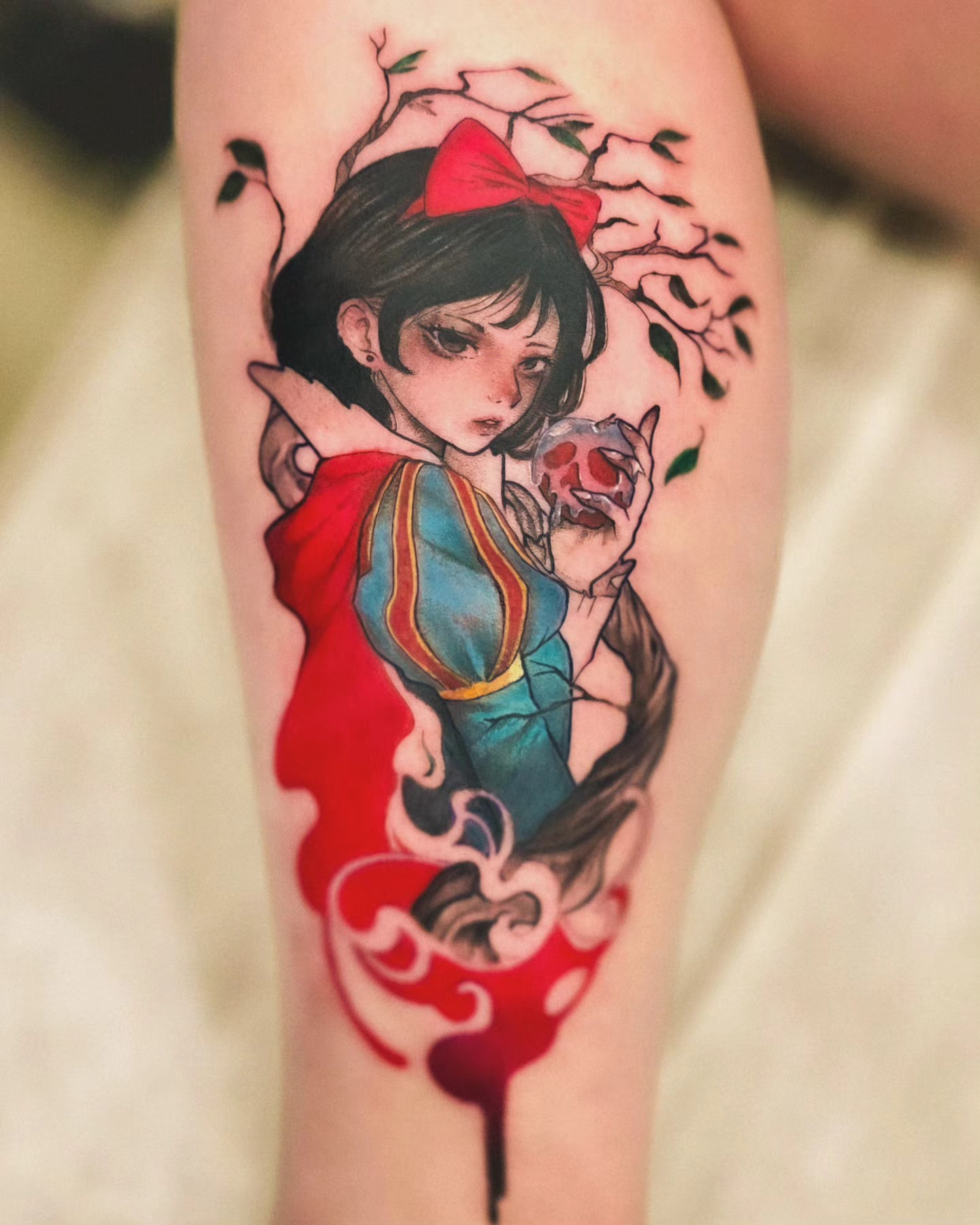 Snow White anime tattoo on the forearm by Johnathan Nguyen