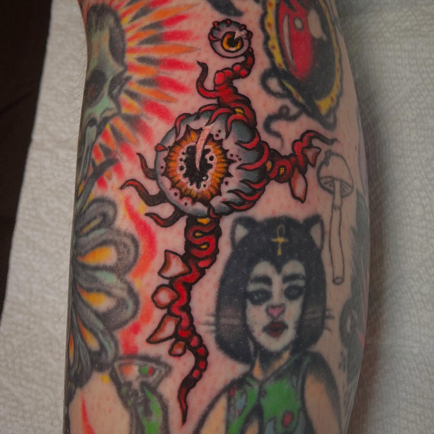 Scorpion American traditional tattoo on the forearm by Matt E.
