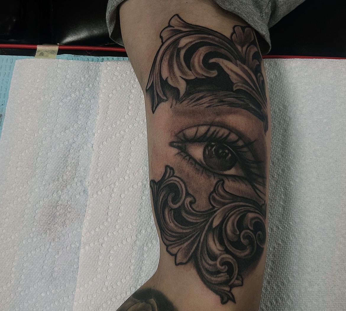 Tattoo by @deadgirltatting — black_and_grey, realism