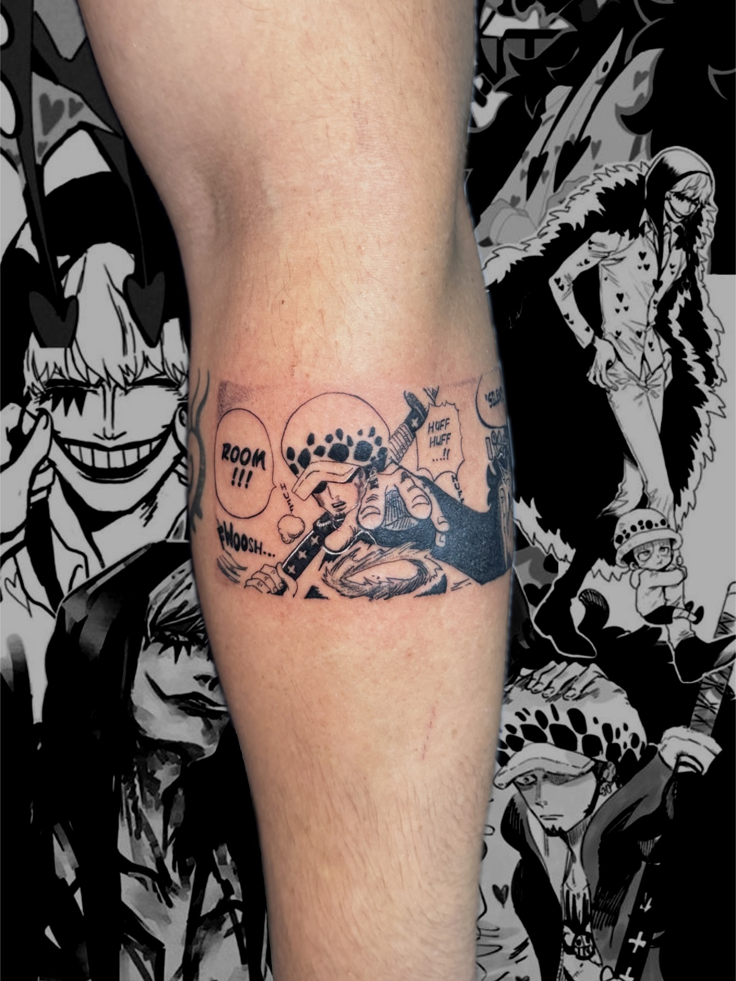 Comic panel dotwork tattoo on the forearm by D