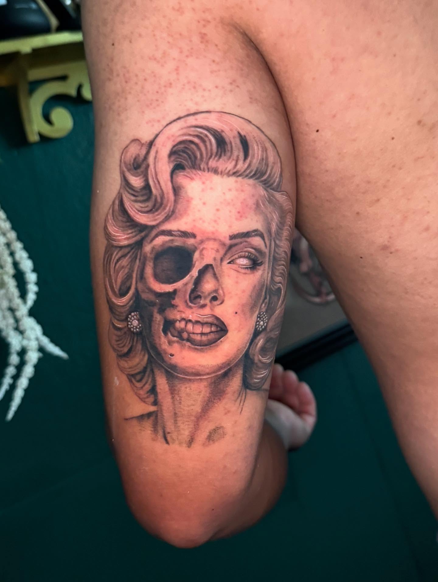 Skull realism tattoo on the forearm by Leslea Hipp