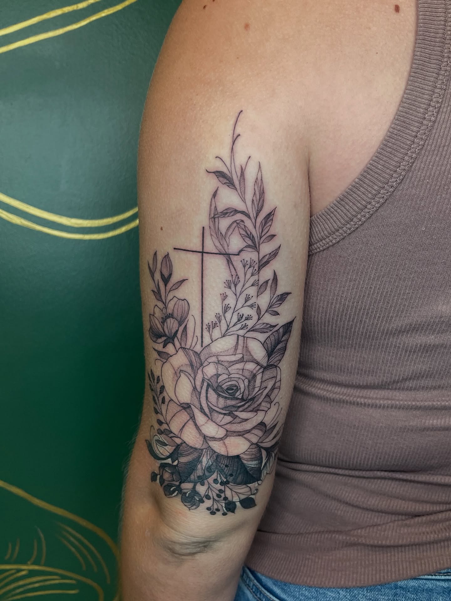 Flower arrangement realism tattoo on the forearm by Melissa Rose Moya