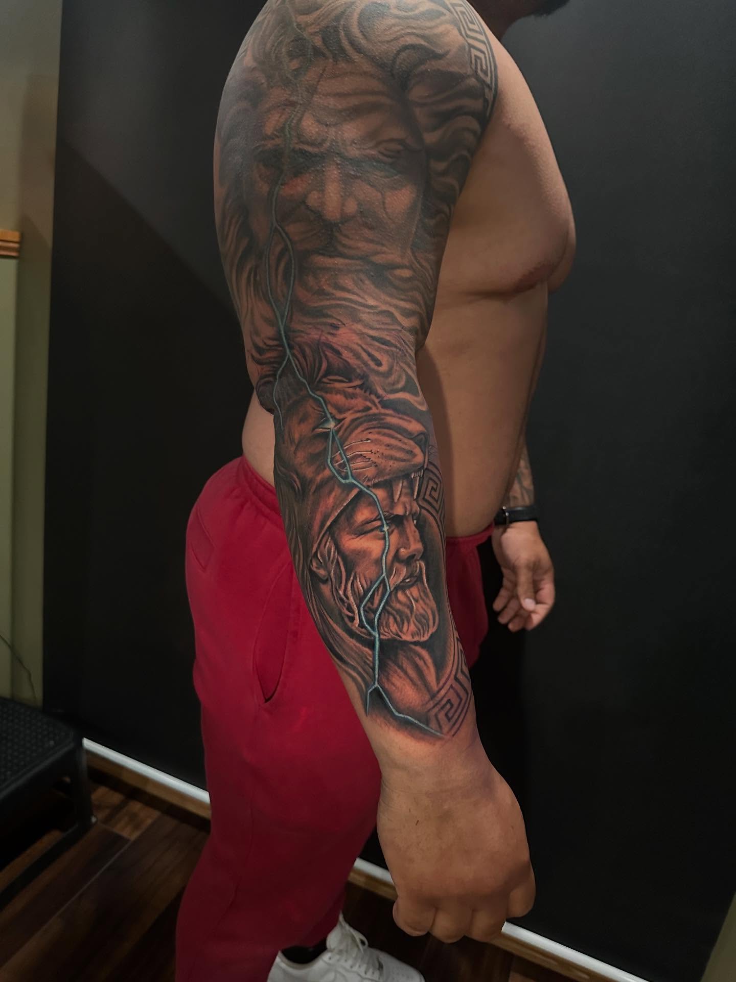 Ancient warrior realism tattoo on the forearm by George Zabala, Rockdale, Illinois