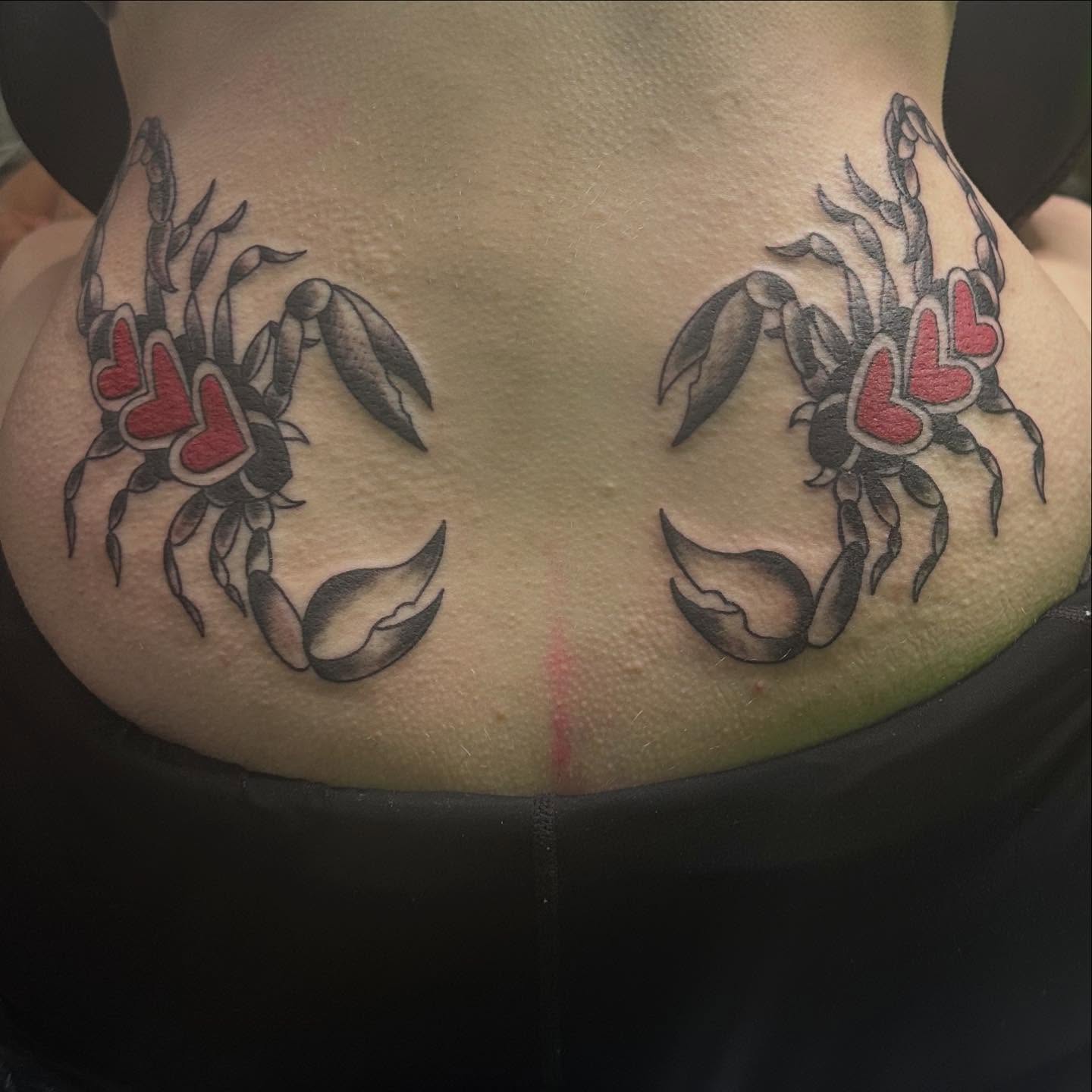 Crab American traditional tattoo on the torso by George Zabala, Rockdale, Illinois