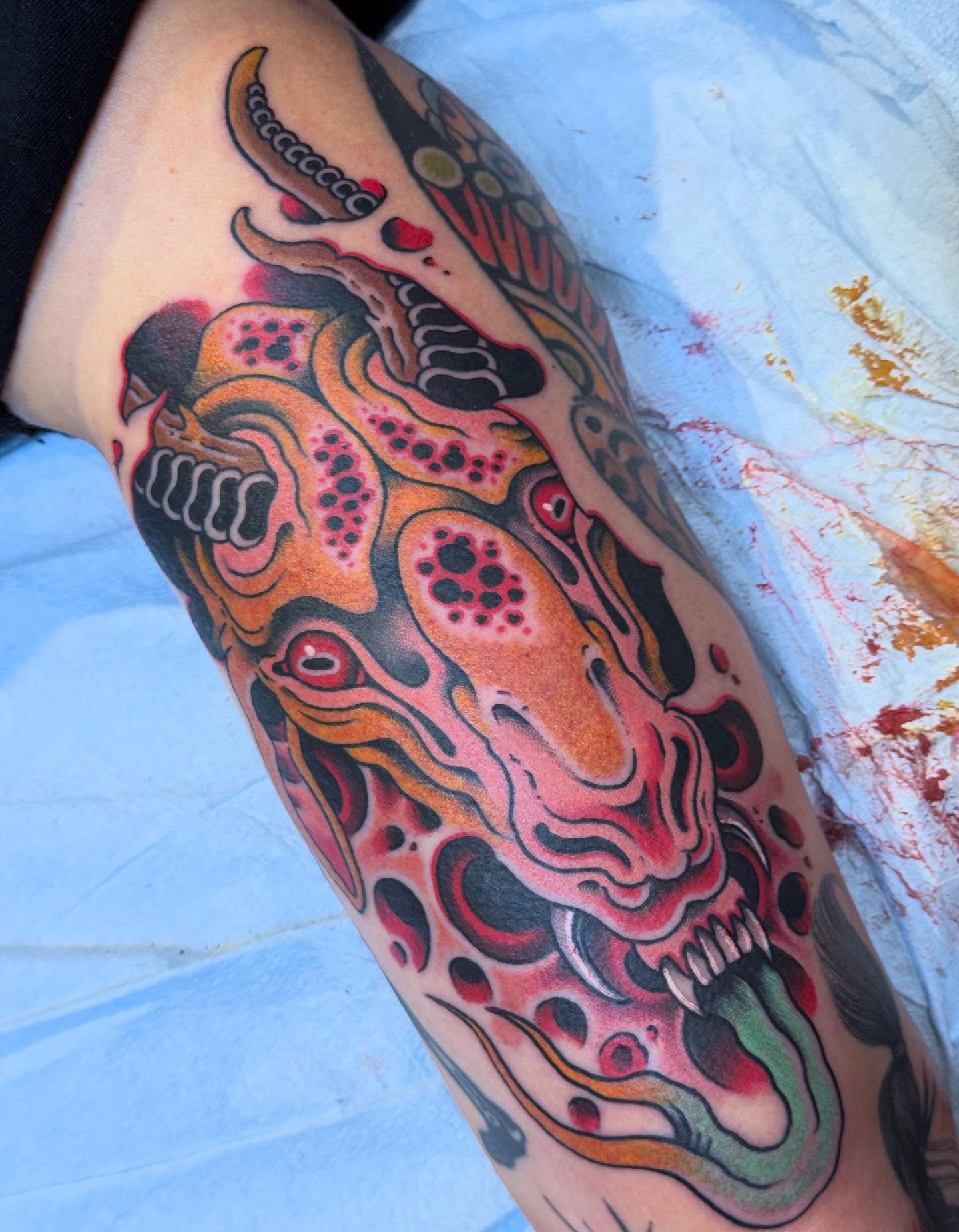 Tattoo by @dereknoble36 — dotwork, surrealism
