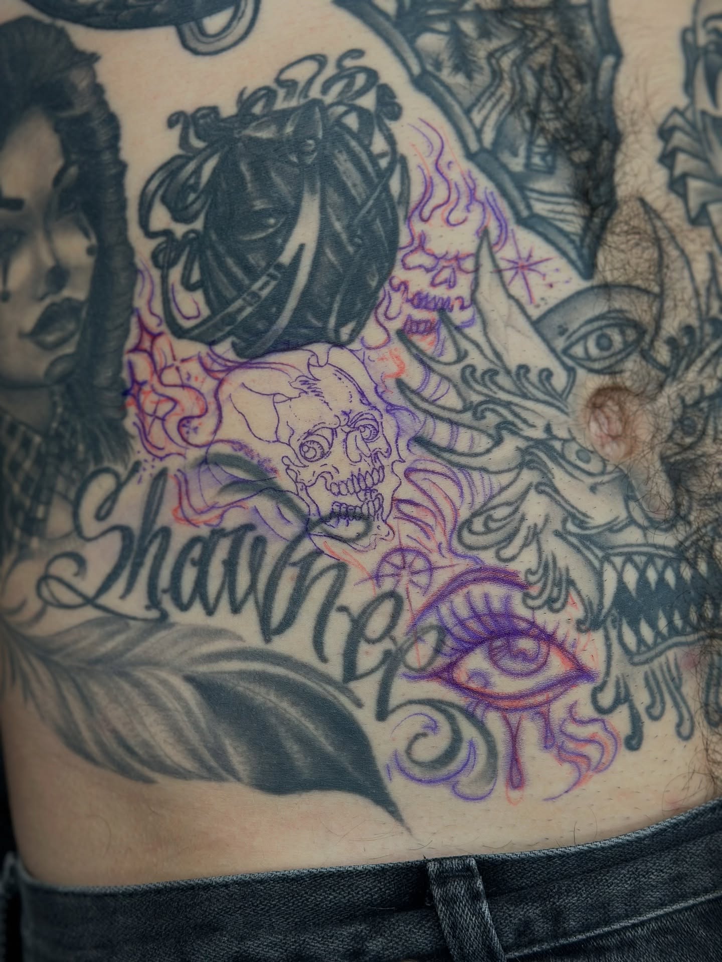 Name tattoo American traditional tattoo on the torso by Stevie O'Dell