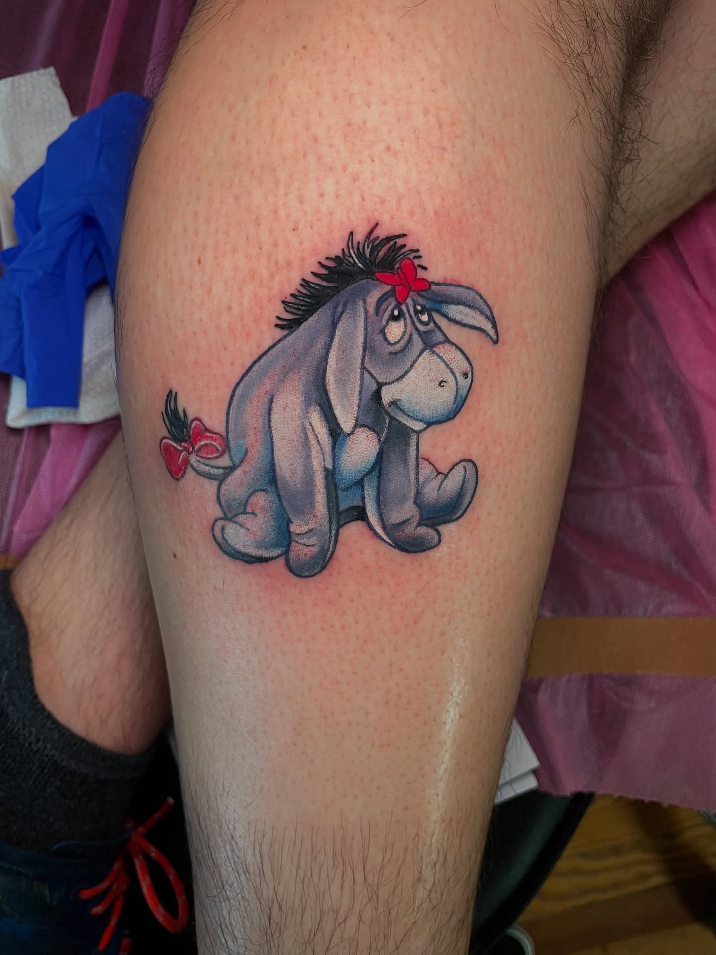 Eeyore dotwork tattoo on the forearm by Kimberly Parton- Chapel Hill Tattooer, Chapel Hill, North Carolina