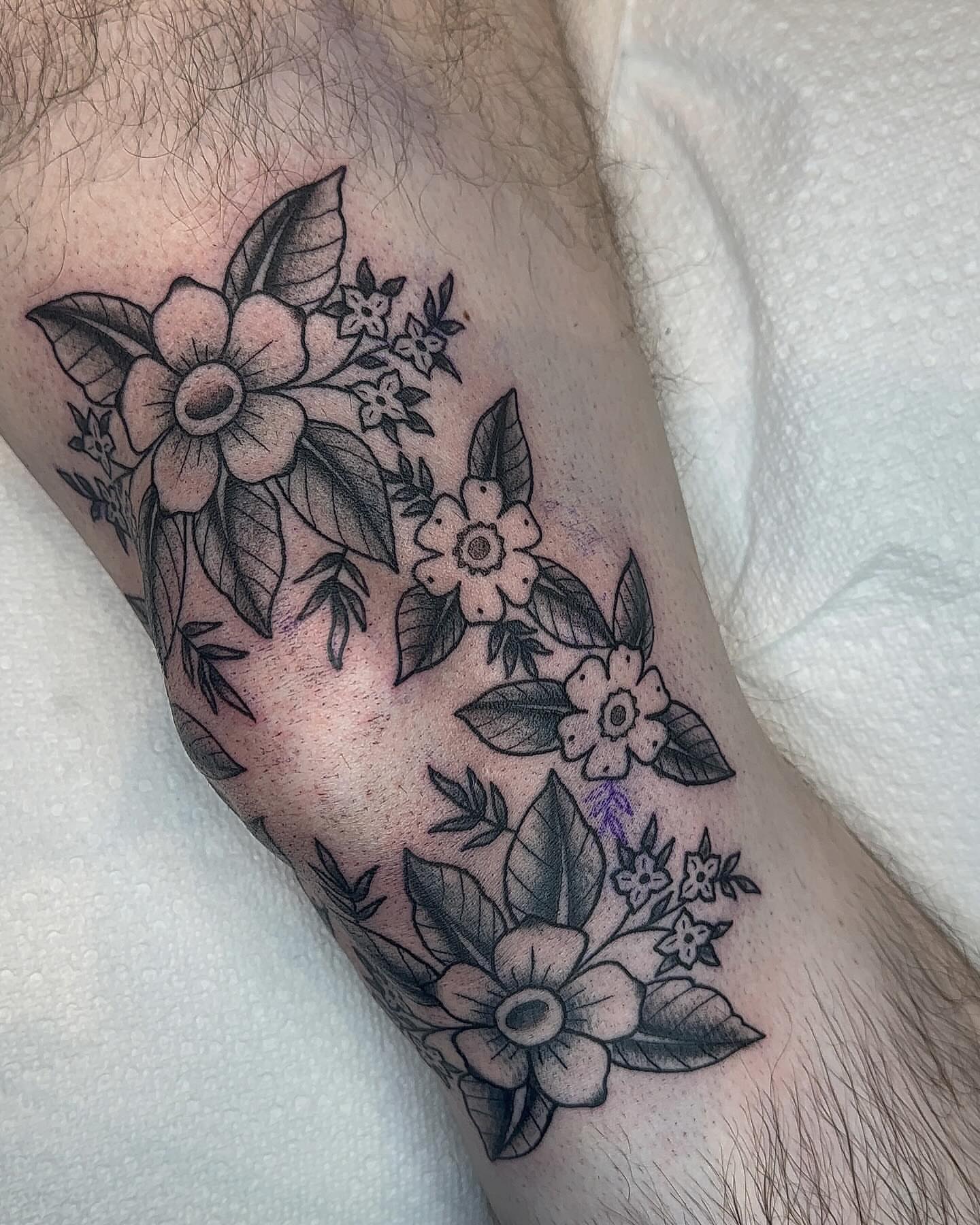 Floral bouquet black and grey tattoo on the forearm by savannah ★ ( previously feralratbabe )