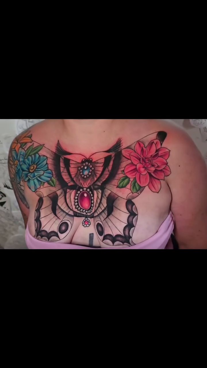 Moth with flowers neo-traditional tattoo by Camuel Whaley
