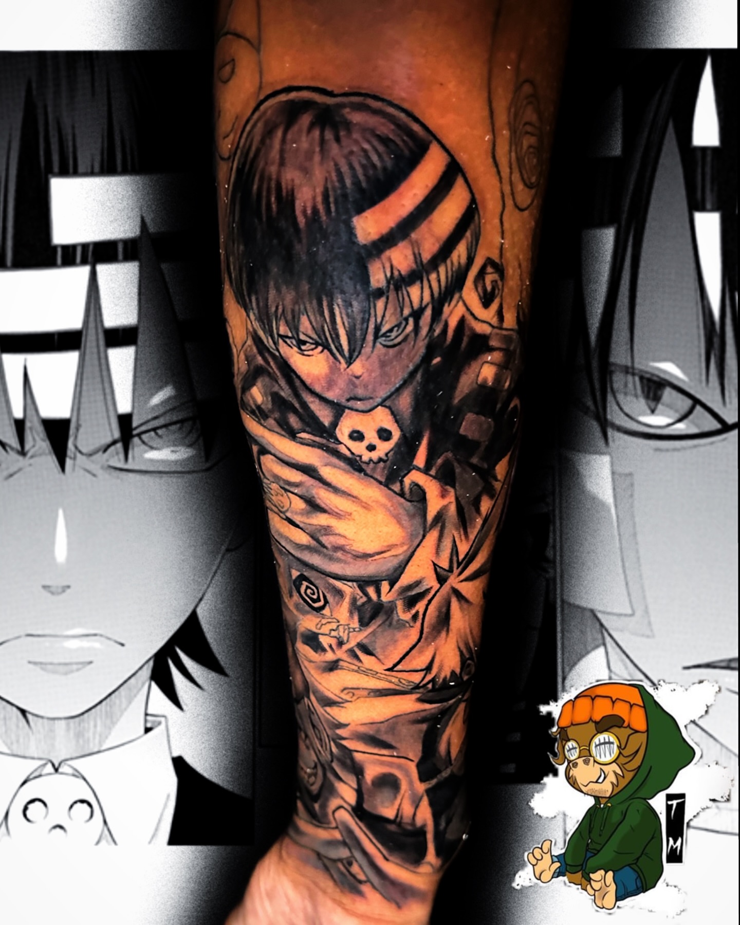 Anime character anime tattoo on the forearm by Davone Joyner, Richmond, Virginia